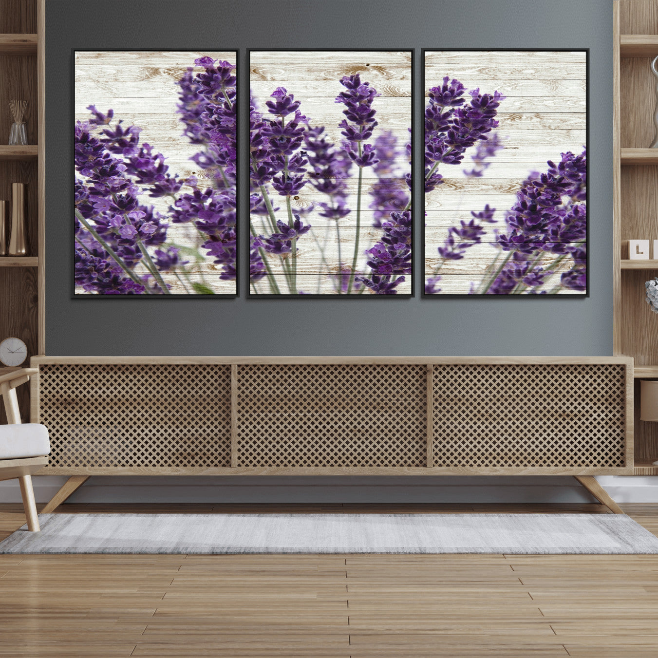 35576-MGV-FC-60X30-3P_Black-Lavender Canvas Wall Art Flower Print