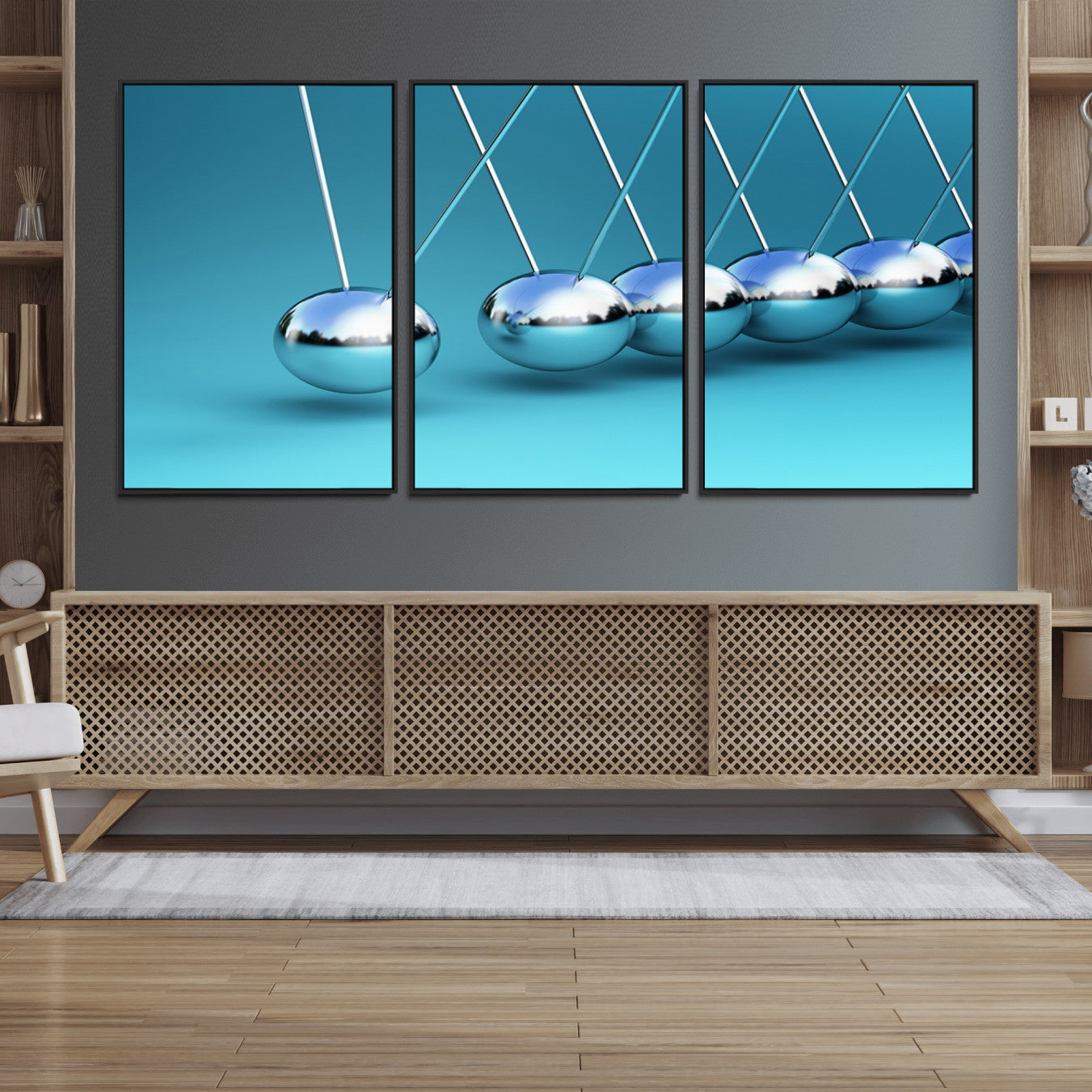 89184-MGV-FC-60X30-3P_Black-Wall Art Newton's Cradle Canvas Print, Framed Newton Cradle Canvas Print
