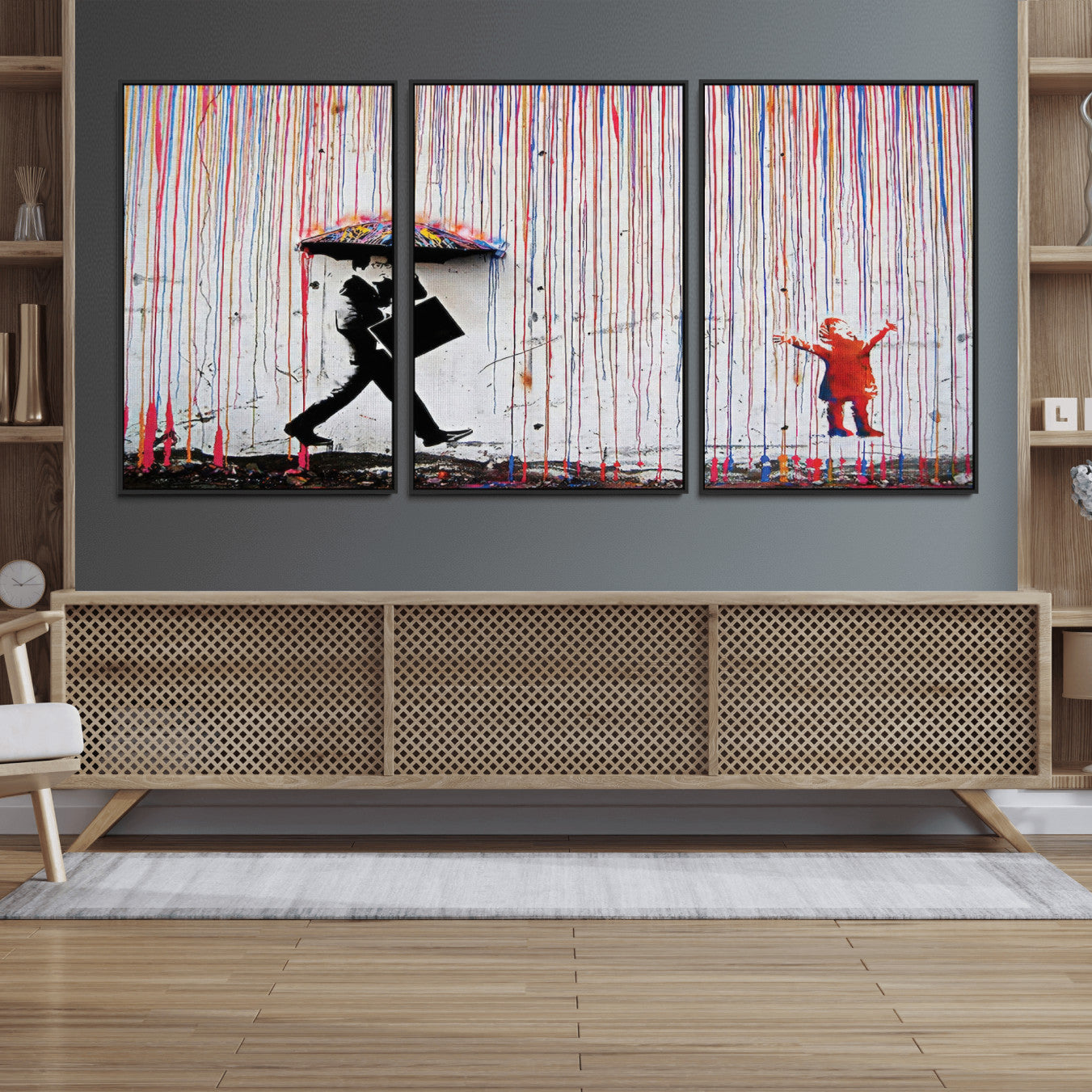 16292-MGV-FC-60X30-3P_Black-Banksy Wall Art Canvas Print, Framed Graffiti Art Picture Print, Banksy Urban Graffiti Perfect Modern Decor Artwork