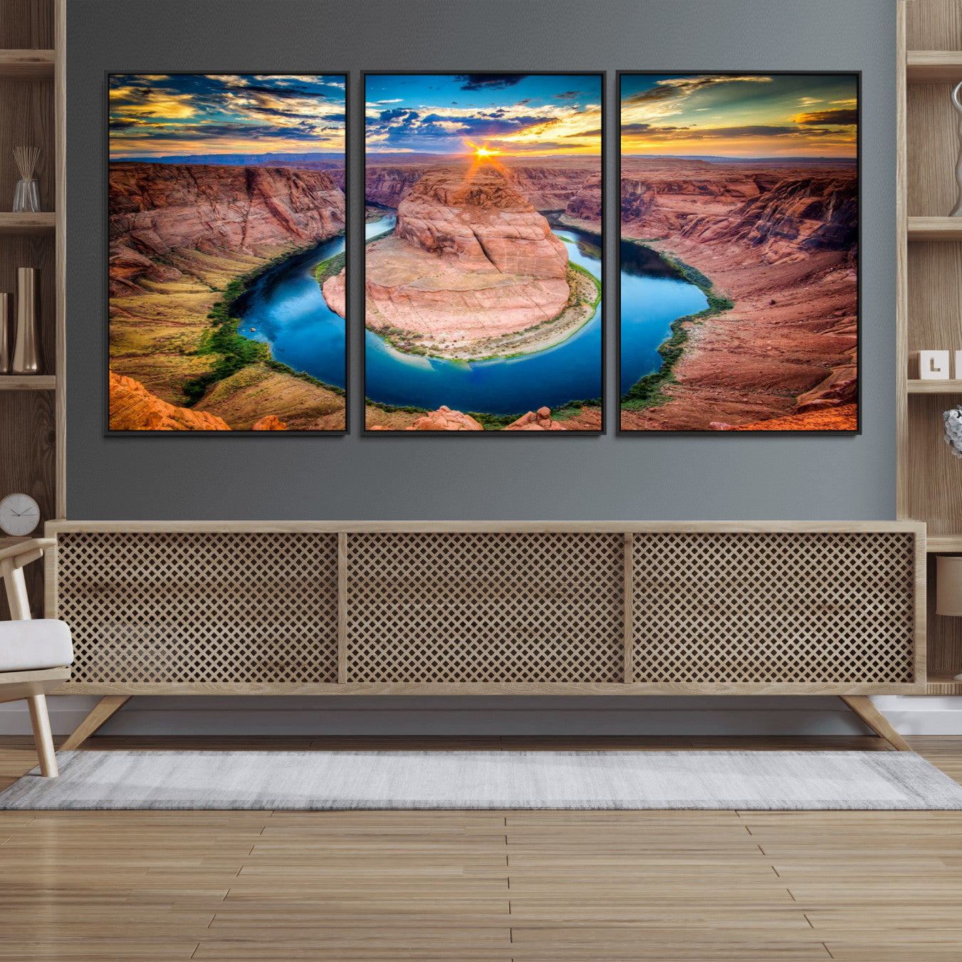 80407-MGV-FC-60X30-3P_Black-Sunset on the Horseshoe Bend Grand Canyon, Horseshoe Bend Grand Canyon Canvas Wall Art Print