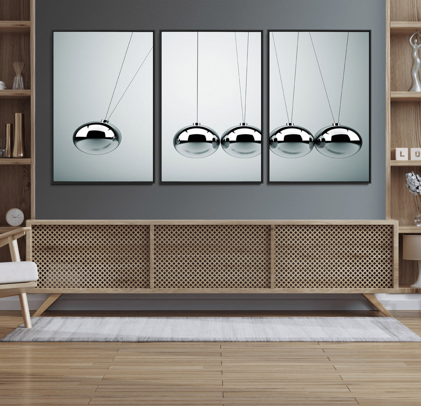 45465-MGV-FC-60X30-3P_Black-Newton's Cradle Wall Art Canvas Print, Framed Newton Cradle Wall Art