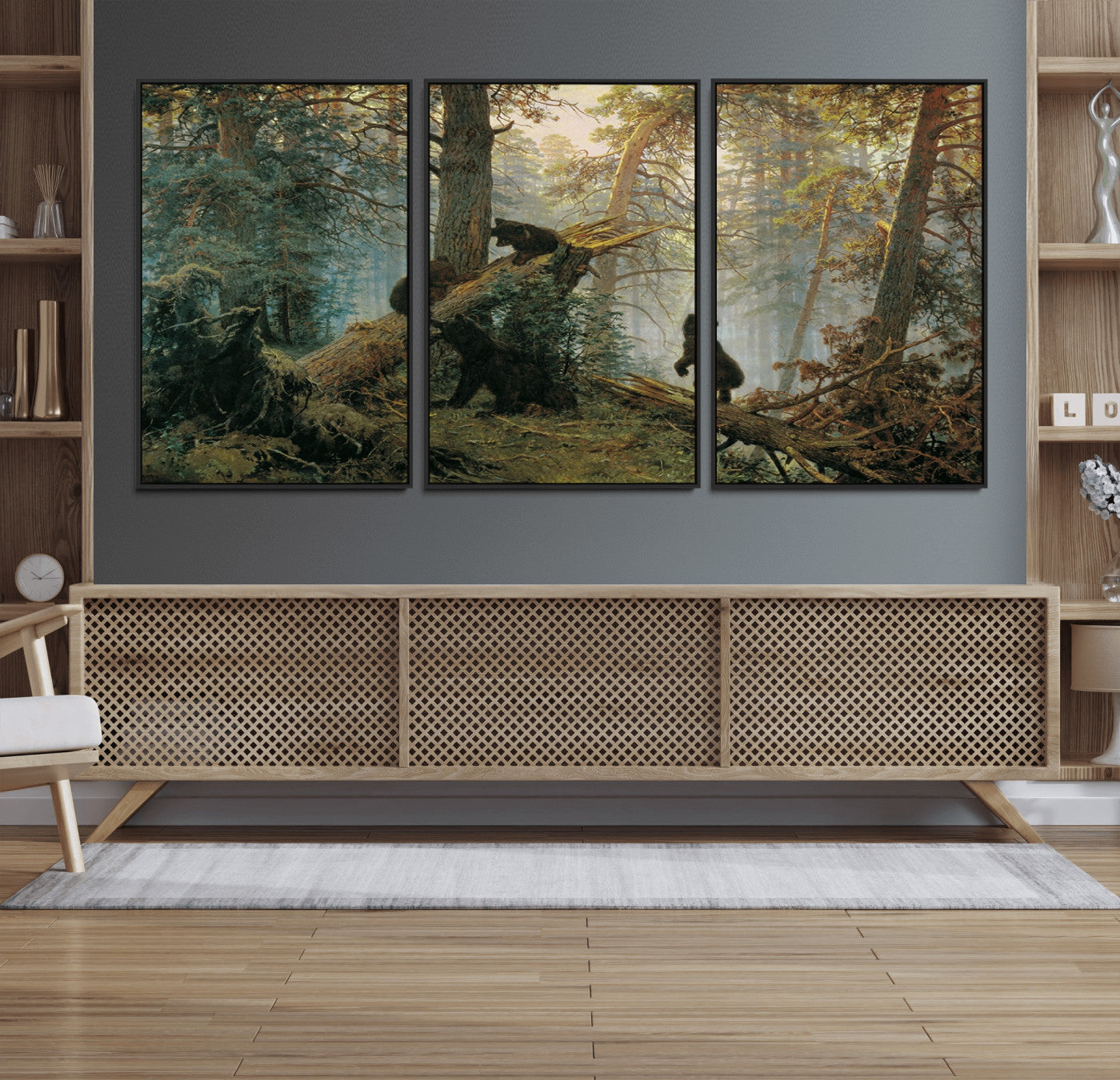 14144-MGV-FC-60X30-3P_Black-Baby Bears in Forest Wall Art Canvas Print