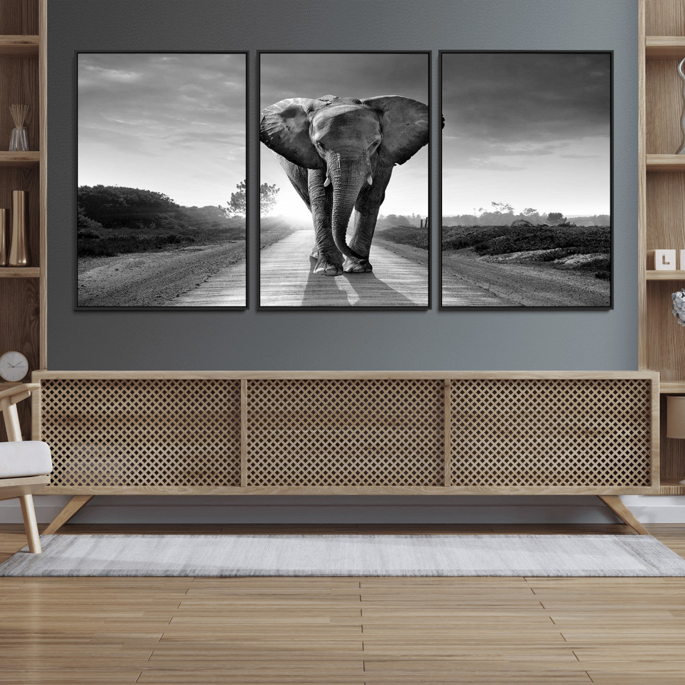 56739-MGV-FC-60X30-3P_Black-Black and White Elephant Wall Art Canvas Print