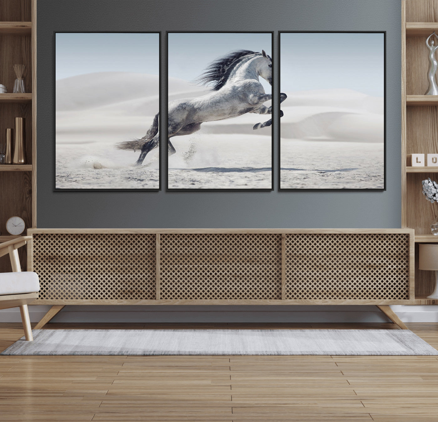 46422-MGV-CV-36X24-Prancing Horse Desert Large Wall Art Canvas Print – Majestic Horse Animal Artwork for Home, Office, Living Room