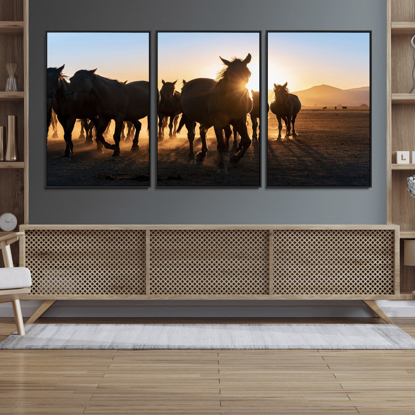 58965-MGV-FC-60X30-3P_Black-Horse Herd Wall Art Animal Canvas Print