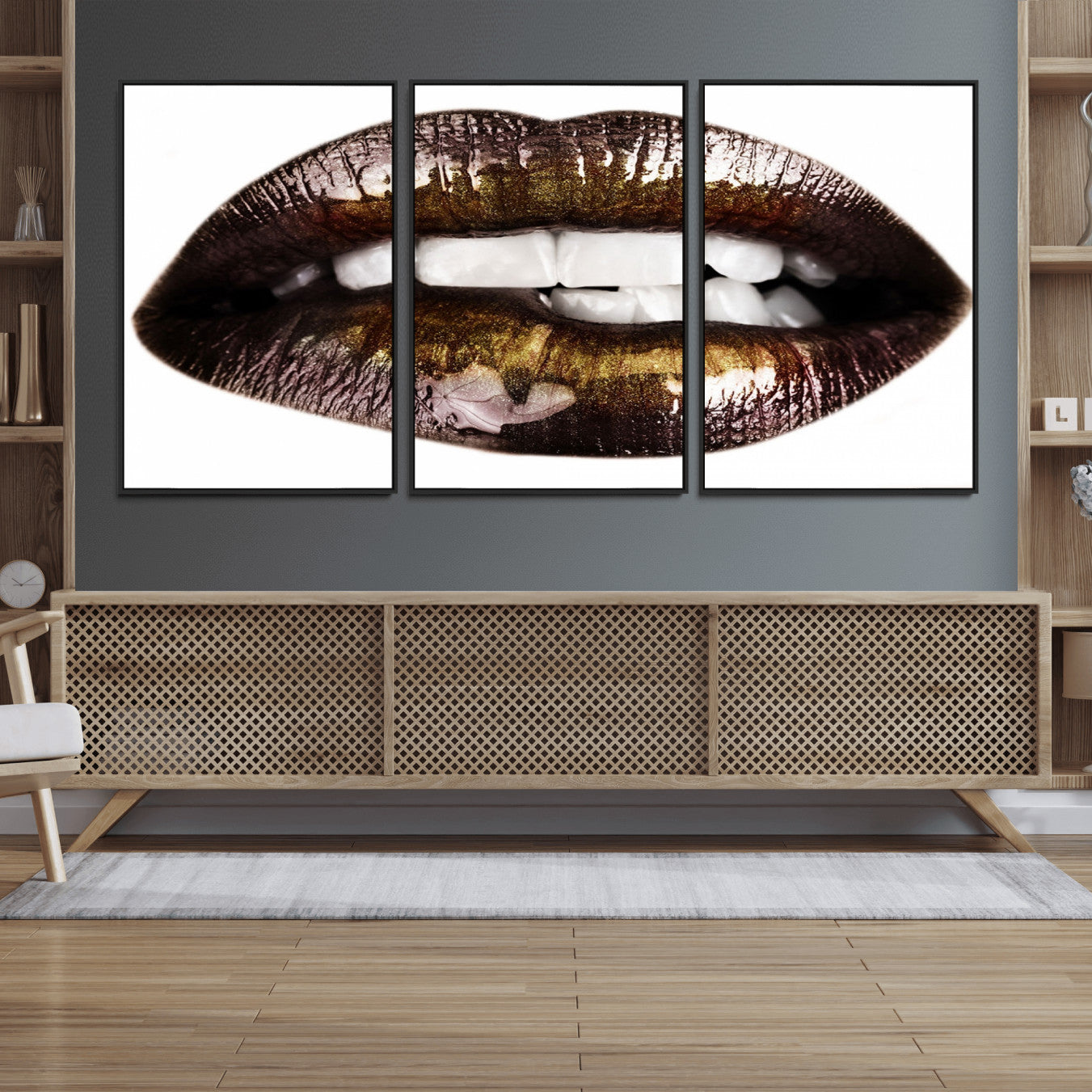 67580-MGV-FC-60X30-3P_Black-Close Up Lips Wall Art Canvas Print