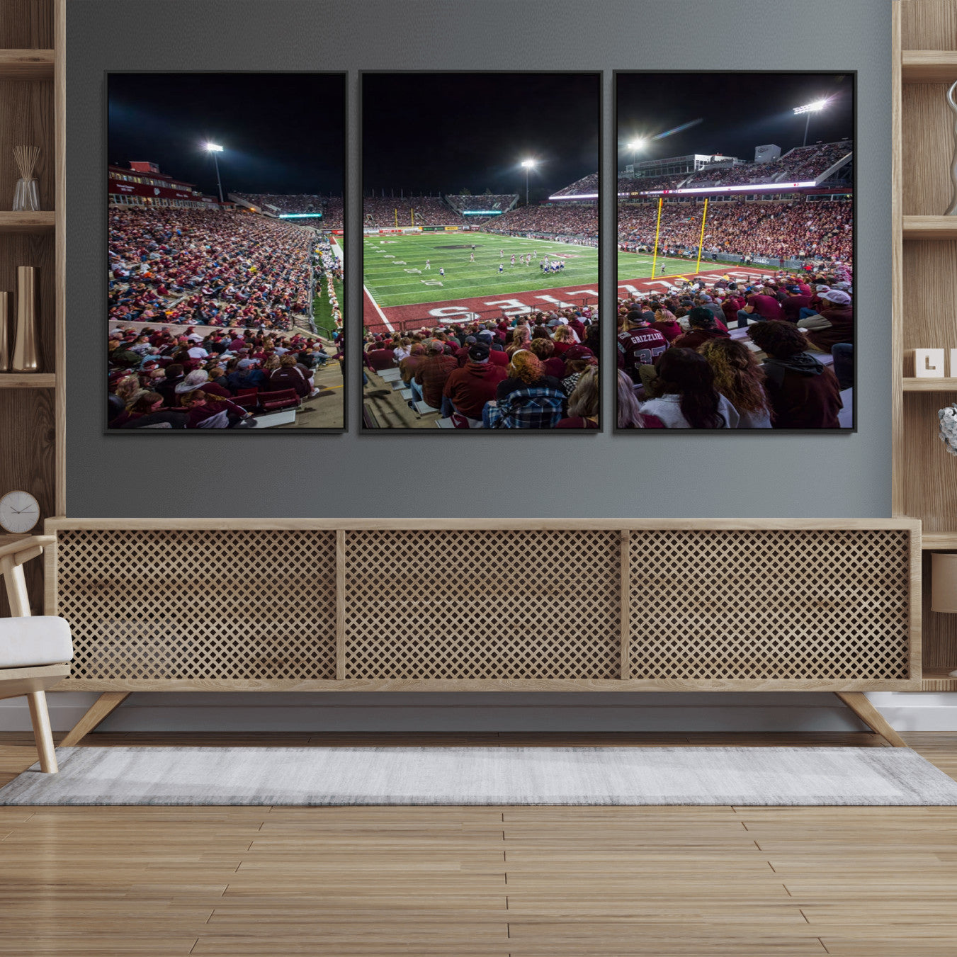 56191-MGV-FC-60X30-3P_Black-American Football Wall Art Canvas Print Framed Stadium Sport Wall Art Print Iconic Game Day Decor for Home, Office