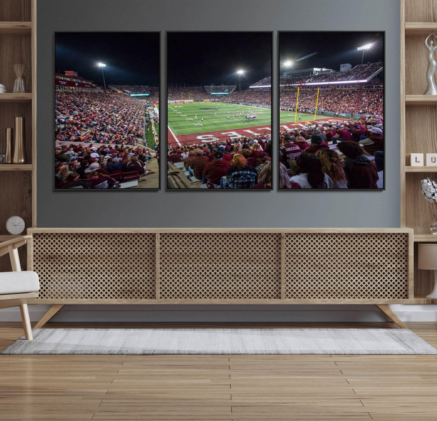 56191-MGV-FC-60X30-3P_Black-American Football Wall Art Canvas Print Framed Stadium Sport Wall Art Print Iconic Game Day Decor for Home, Office