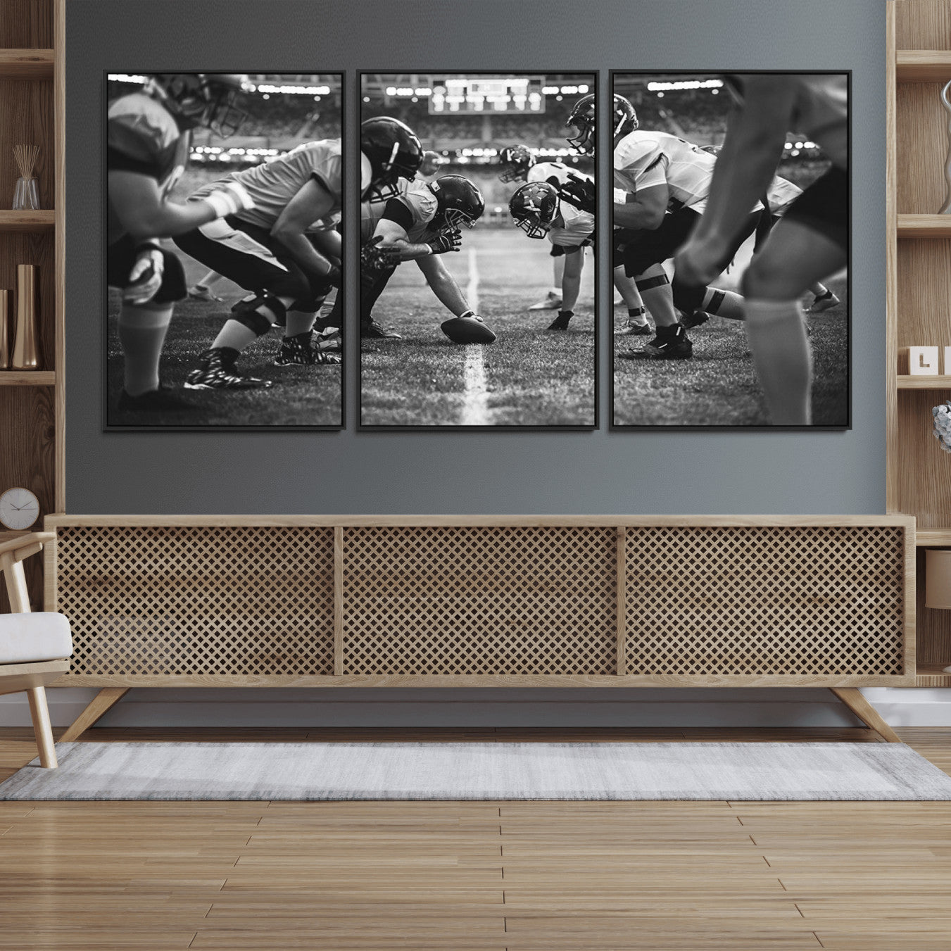 13273-MGV-FC-60X30-3P_Black-American Football Wall Art Canvas Print Framed Stadium Sport Wall Art Iconic Game Day Decor for Home, Office