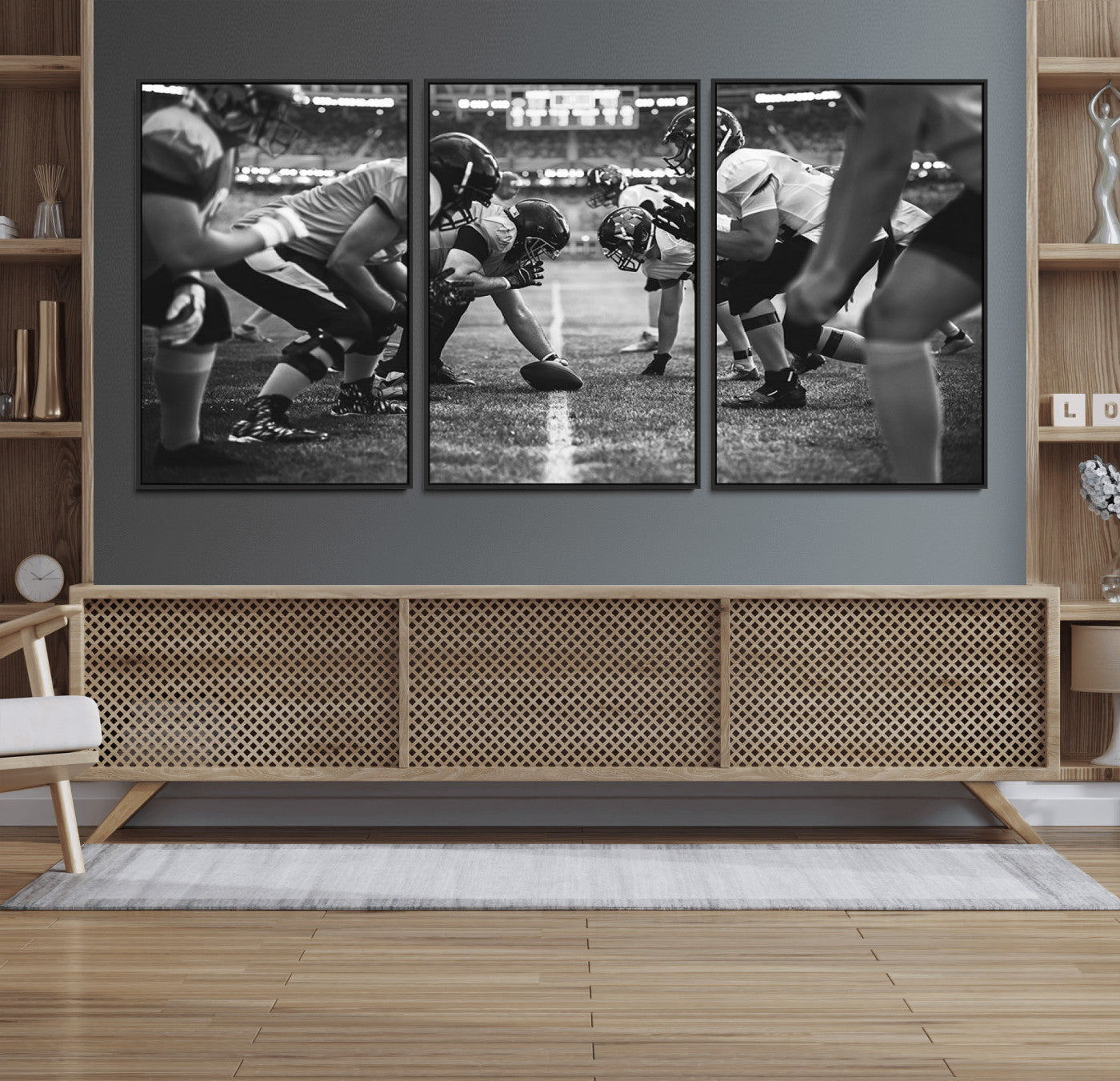 13273-MGV-FC-60X30-3P_Black-American Football Wall Art Canvas Print Framed Stadium Sport Wall Art Iconic Game Day Decor for Home, Office