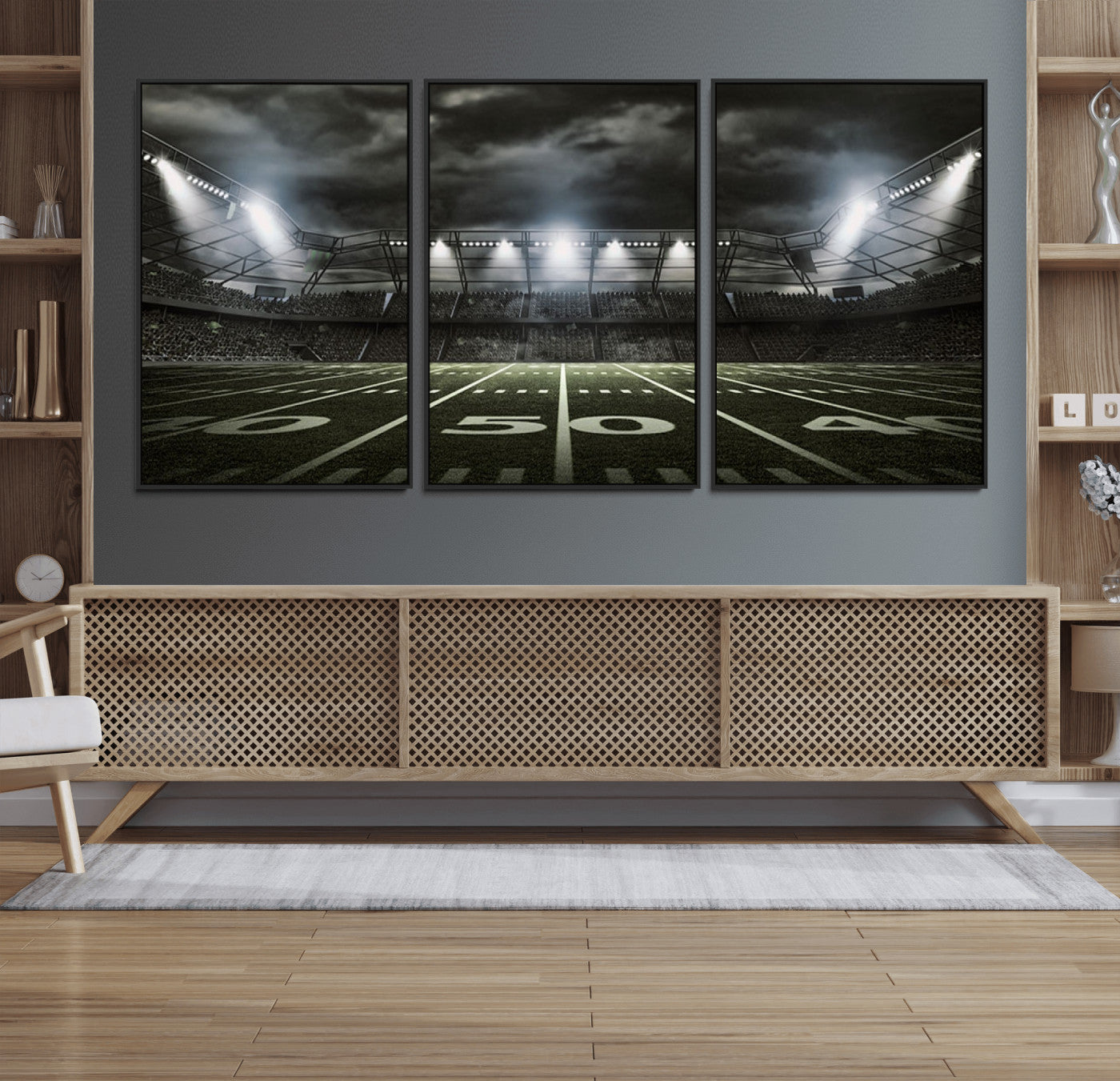 90107-MGV-FC-60X30-3P_Black-American Football Stadium Wall Art Canvas Print, Stadium Sport Wall Art Print