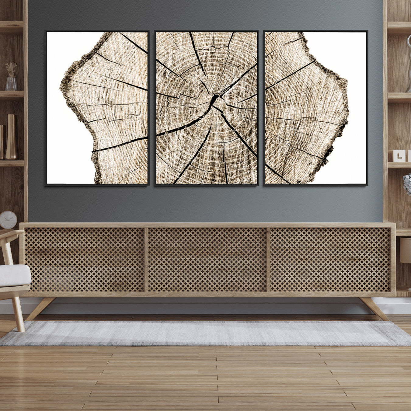 12450-MGV-FC-60X30-3P_Black-Abstract Wood Tree Ring Wall Art - Ready to Hang Minimalist Wooden Design for Rustic & Contemporary