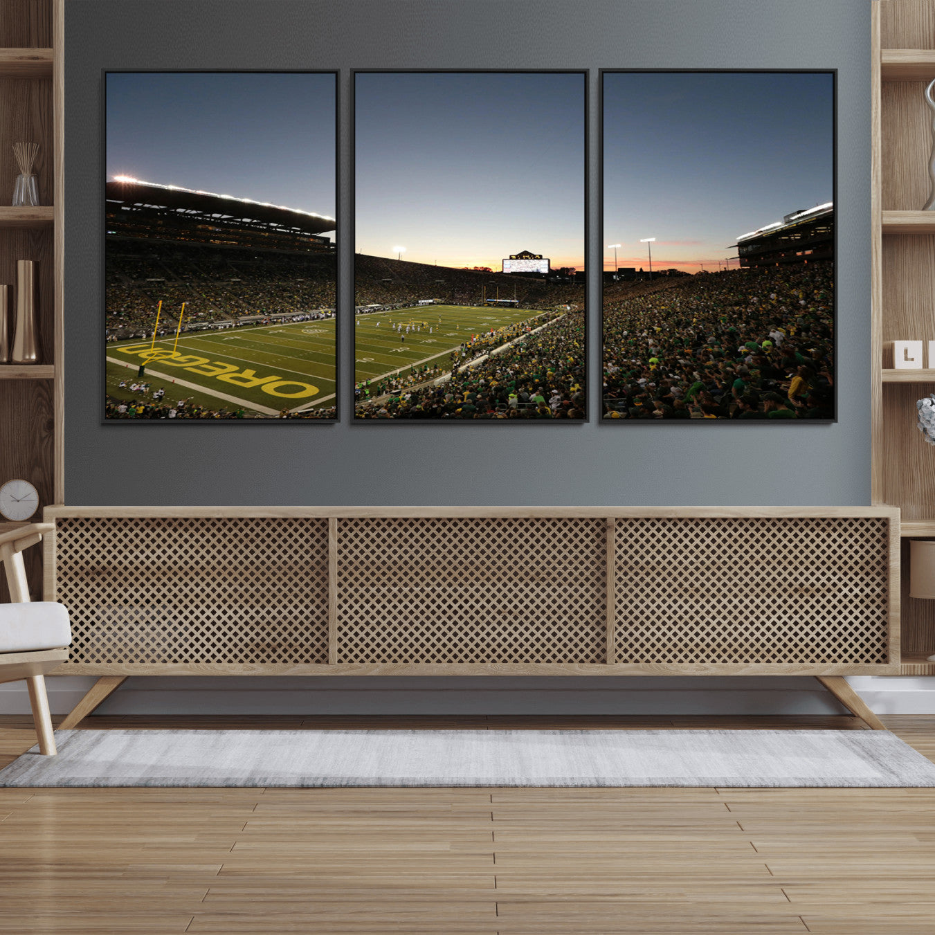 21429-MGV-FC-60X30-3P_Black-Oregon Ducks Football Team Print - Eugene Autzen Stadium Wall Art Canvas Print