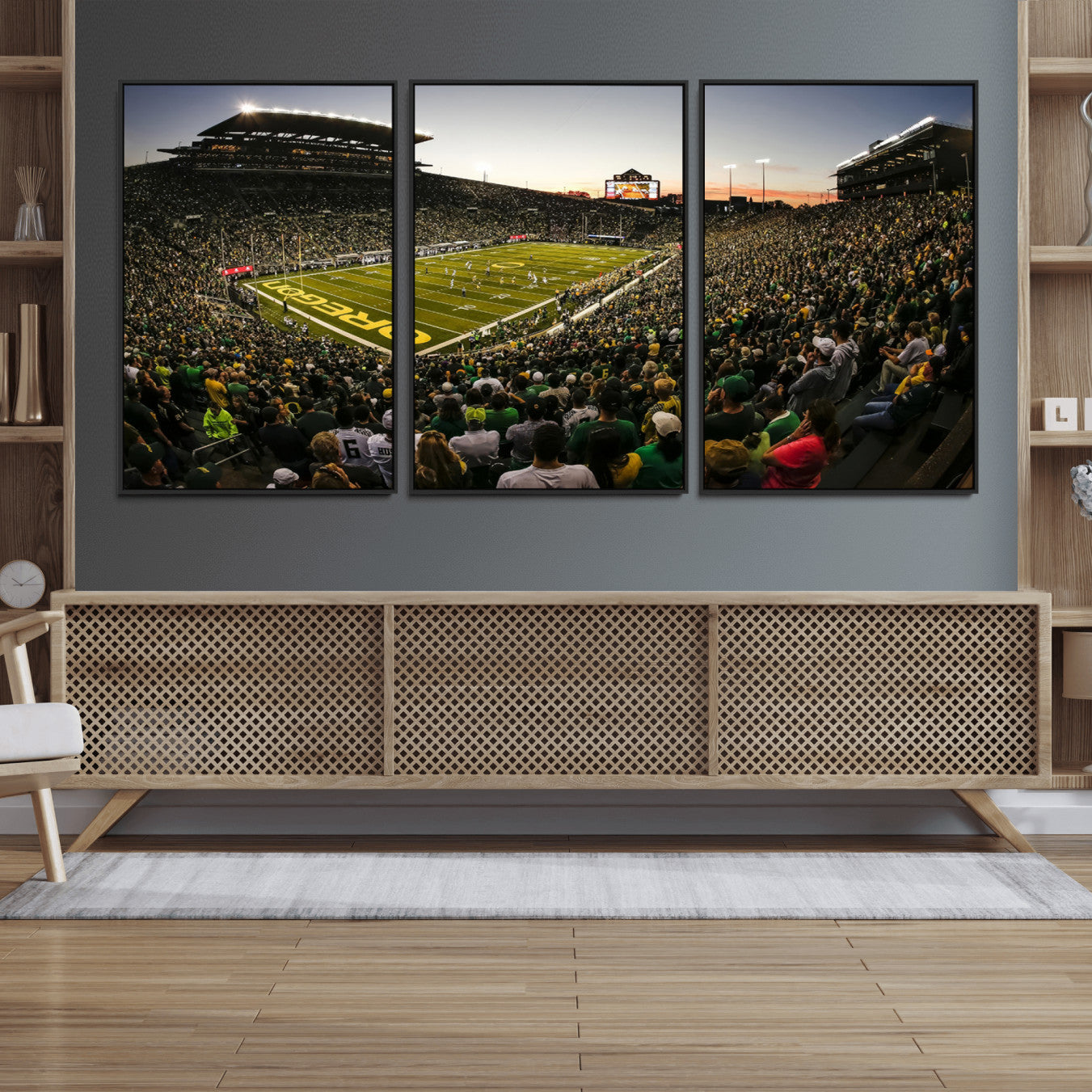15228-MGV-FC-60X30-3P_Black-Oregon Stadium Canvas Wall Art - Captivating Game Day Scene at Autzen Stadium, Oregon Ducks Football