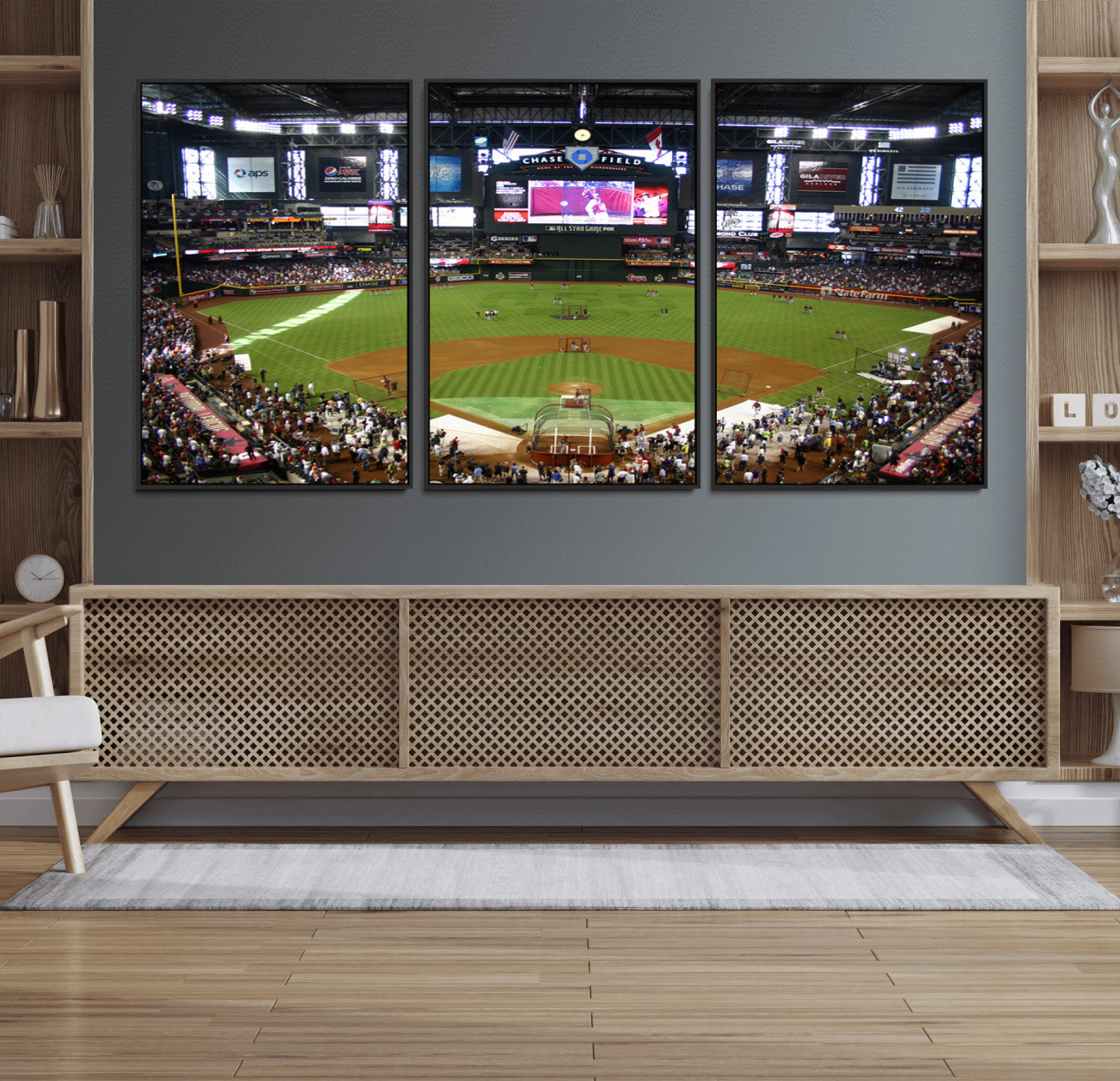 91630-MGV-FC-60X30-3P_Black-Arizona Diamondbacks Baseball Team Print - Phoenix Chase Field Baseball Stadium Wall Art Canvas