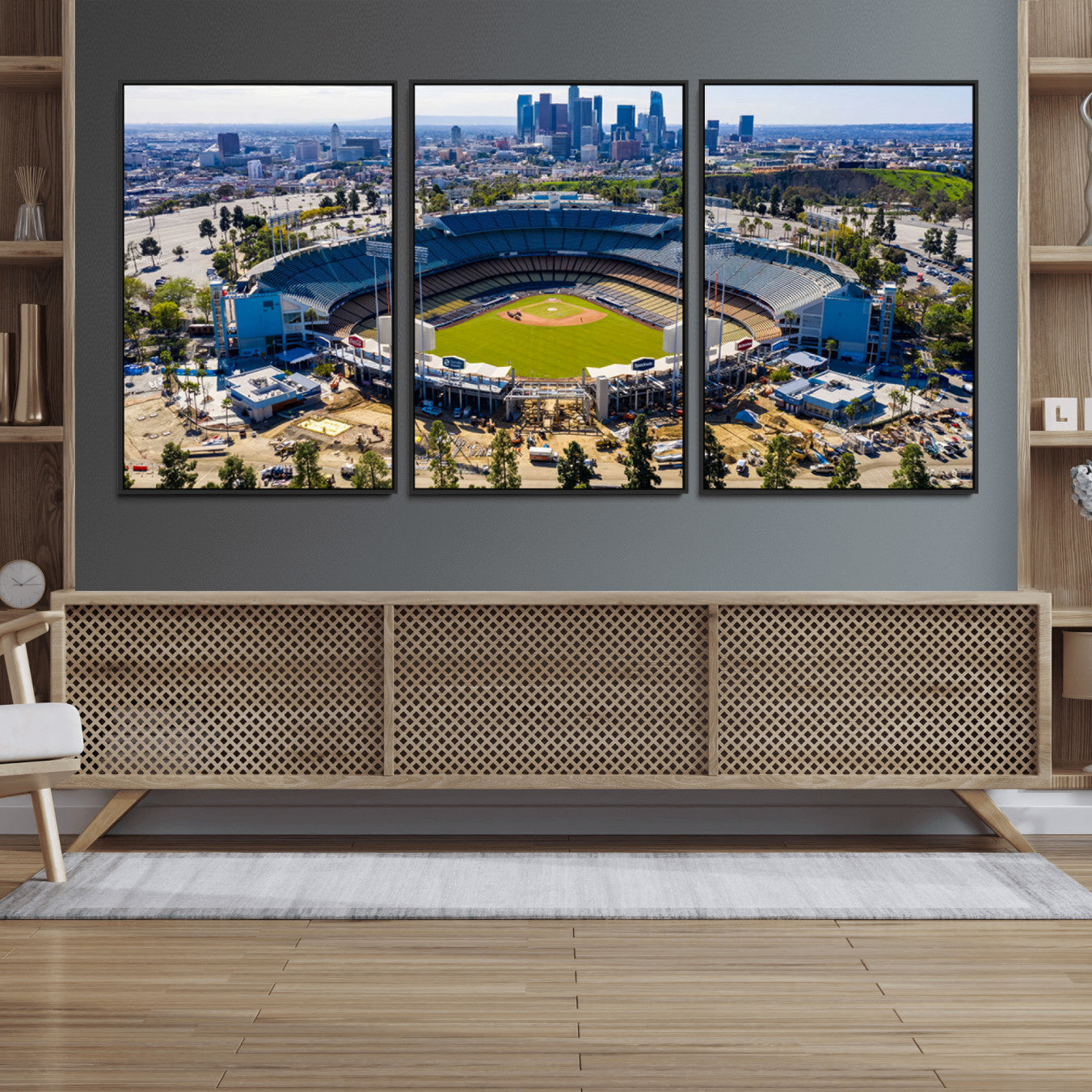 58596-MGV-FC-60X30-3P_Black-Los Angeles Dodgers Dodger Stadium Wall Art Canvas Print - MLB Baseball Stadium, Framed Los Angeles