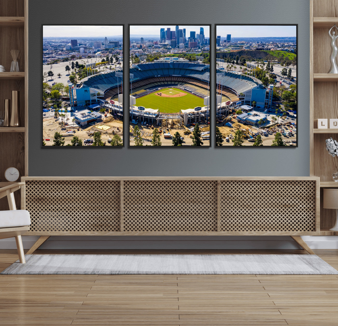 58596-MGV-FC-60X30-3P_Black-Los Angeles Dodgers Dodger Stadium Wall Art Canvas Print - MLB Baseball Stadium, Framed Los Angeles