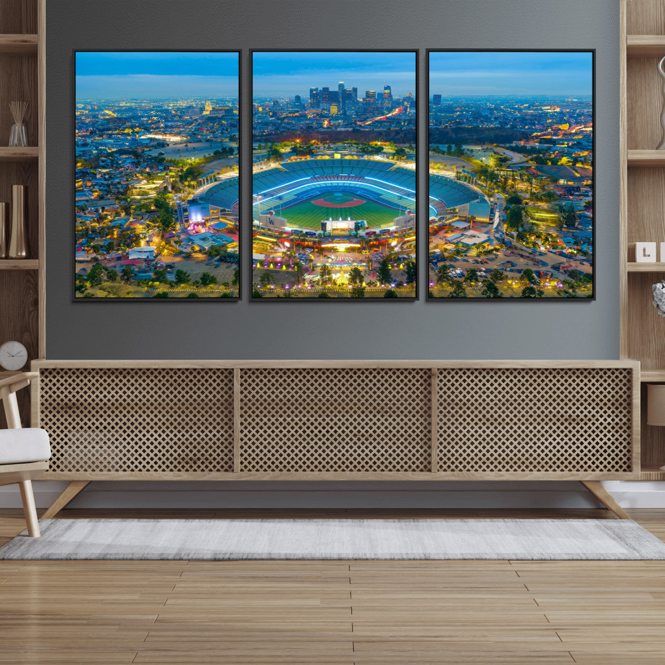 78144-MGV-FC-60X30-3P_Black-Los Angeles Dodgers Wall Art Canvas, Dodger Stadium Wall Art Canvas Print - MLB Baseball Stadium