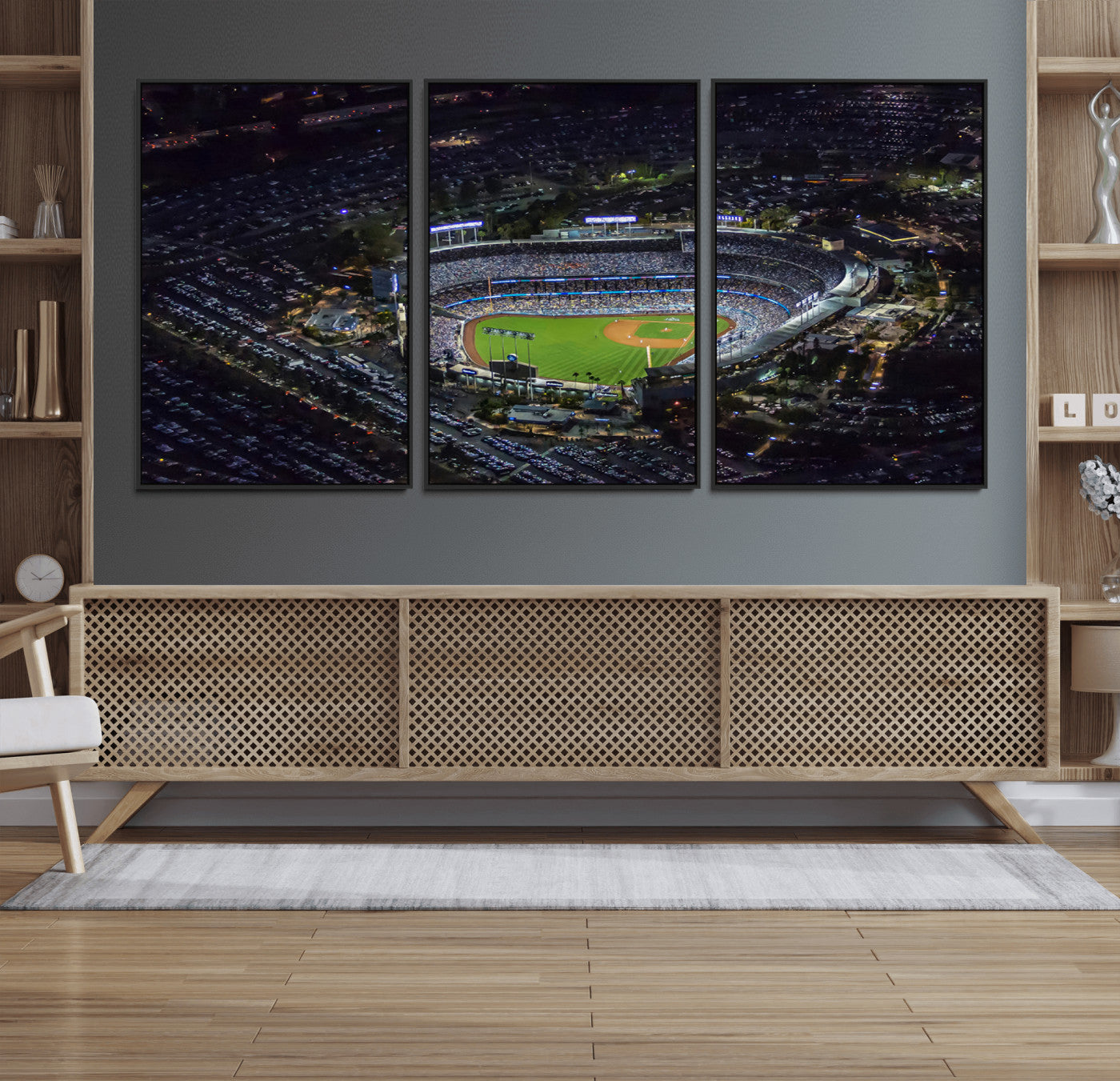 20932-MGV-FC-60X30-3P_Black-Los Angeles Dodgers Dodger Stadium Wall Art Canvas Print - MLB Baseball Stadium