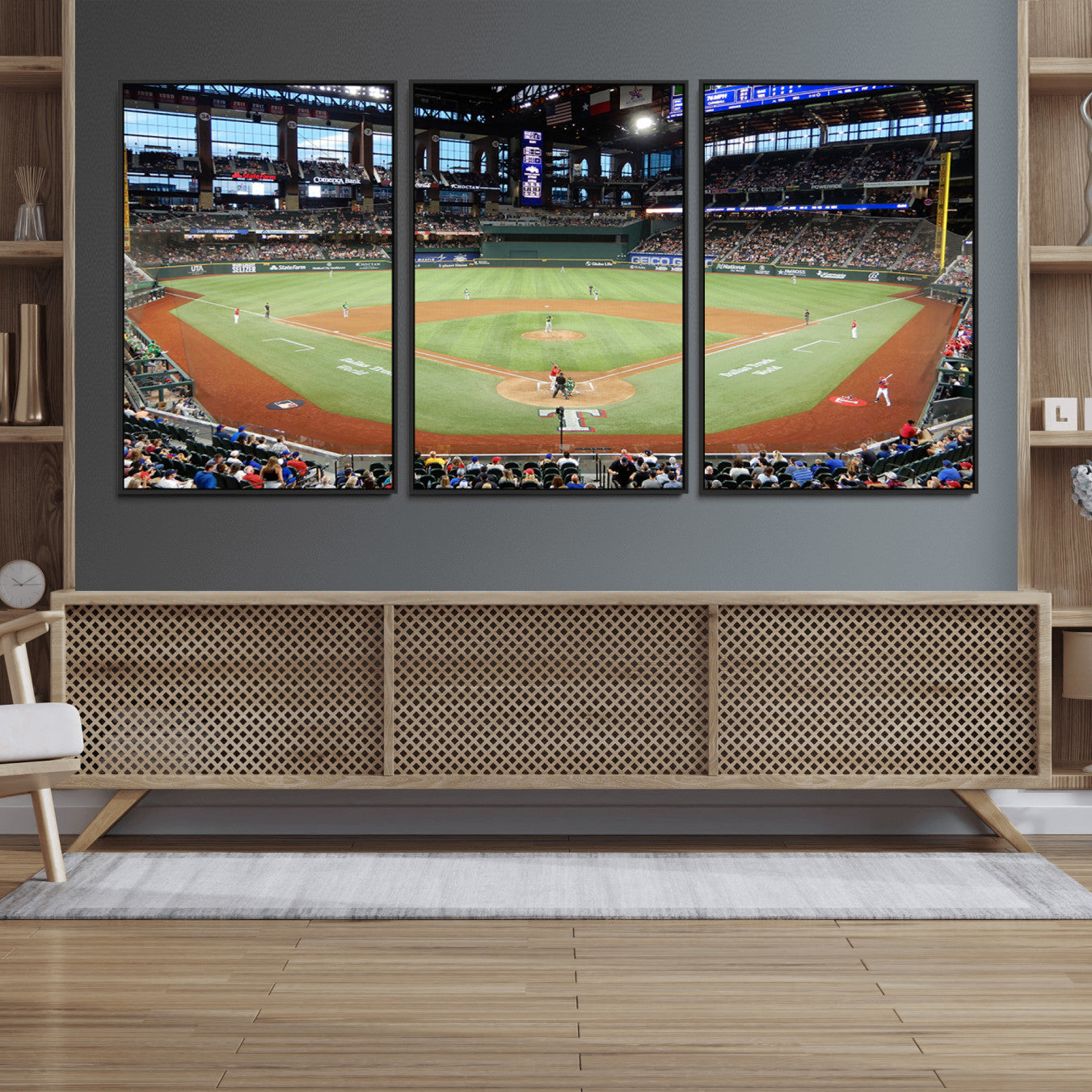 78468-MGV-FC-60X30-3P_Black-Texas Rangers Baseball Team Print - Arlington Globe Life Field Stadium Canvas Print Wall Art