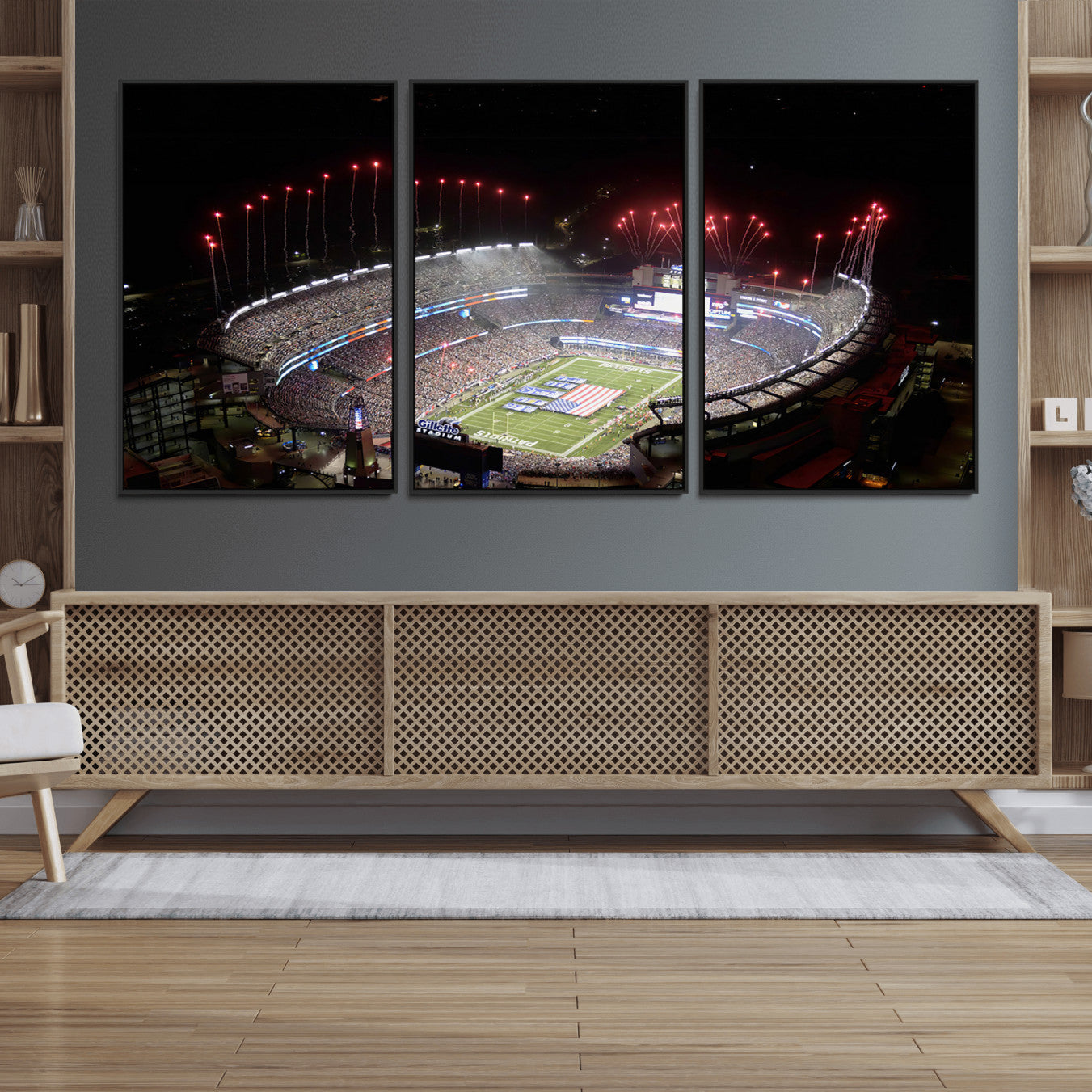 89988-MGV-FC-60X30-3P_Black-New England Patriots Team Print Wall Art- Foxborough Gillette Stadium Wall Art Canvas Print