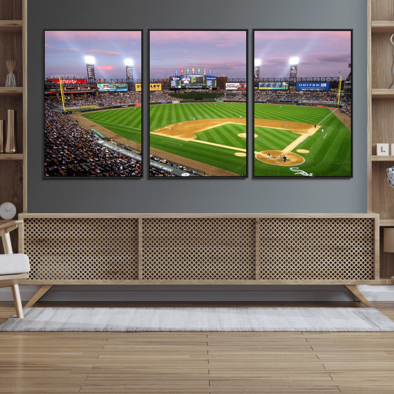 38470-MGV-FC-60X30-3P_Black-Chicago White Sox Baseball Team Print Canvas- Guaranteed Rate Field Stadium Wall Art Canvas Print