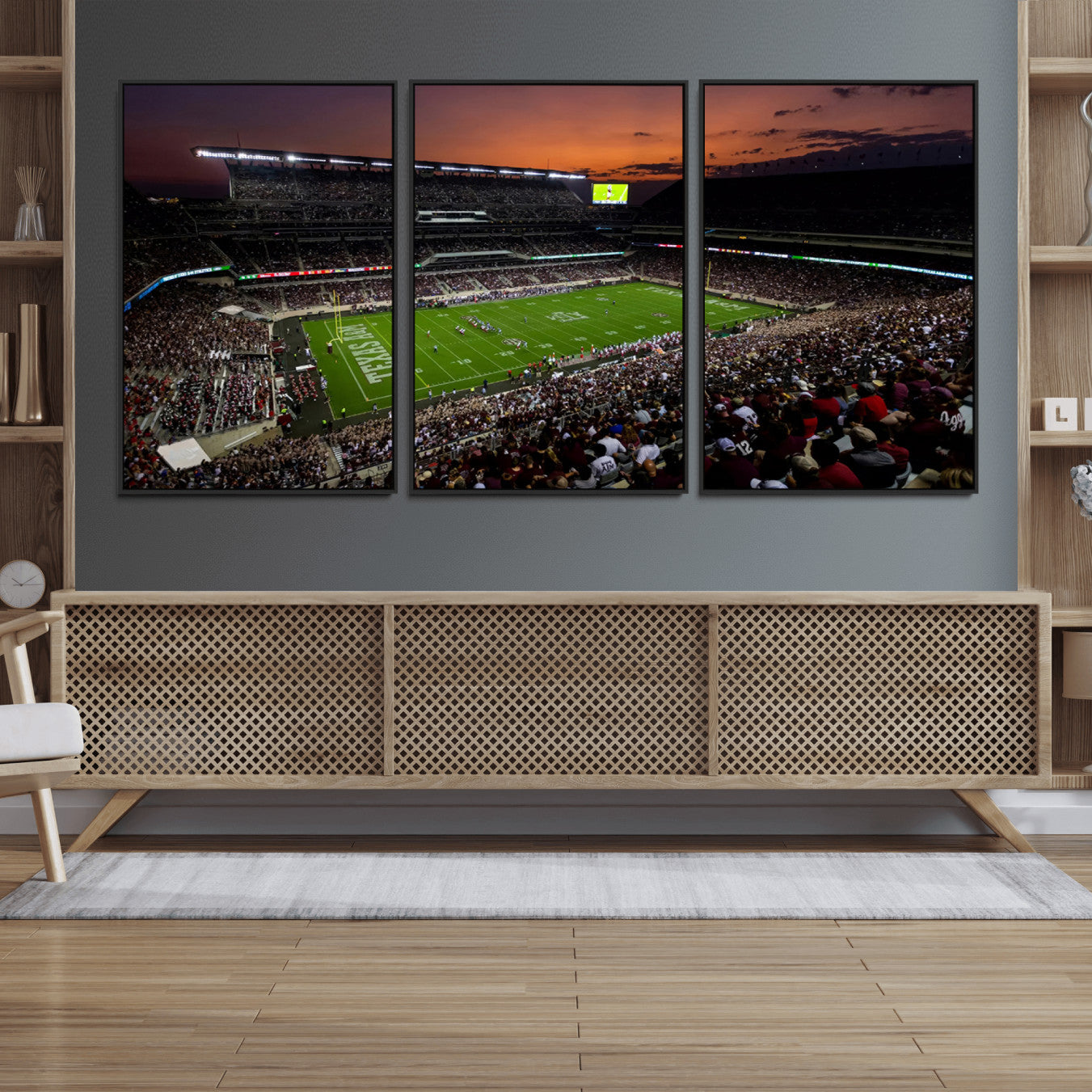 45603-MGV-FC-60X30-3P_Black-Texas A&M University Aggies Football Team Print - College Station Kyle Field Stadium Wall Art Canvas
