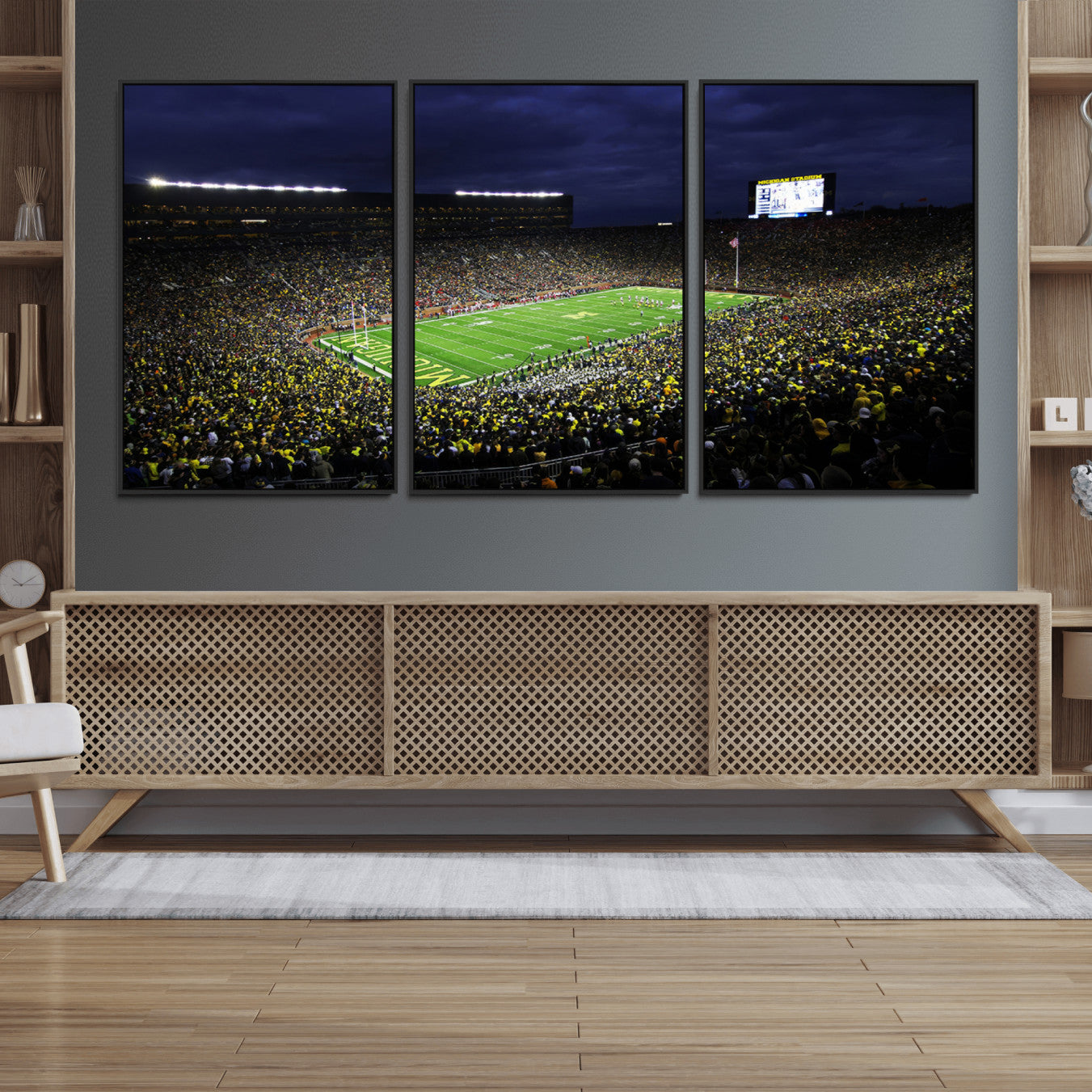 15448-MGV-FC-60X30-3P_Black-Michigan Wolverines Football Canvas Wall Decor, Football Team Print - Ann Arbor Michigan Stadium