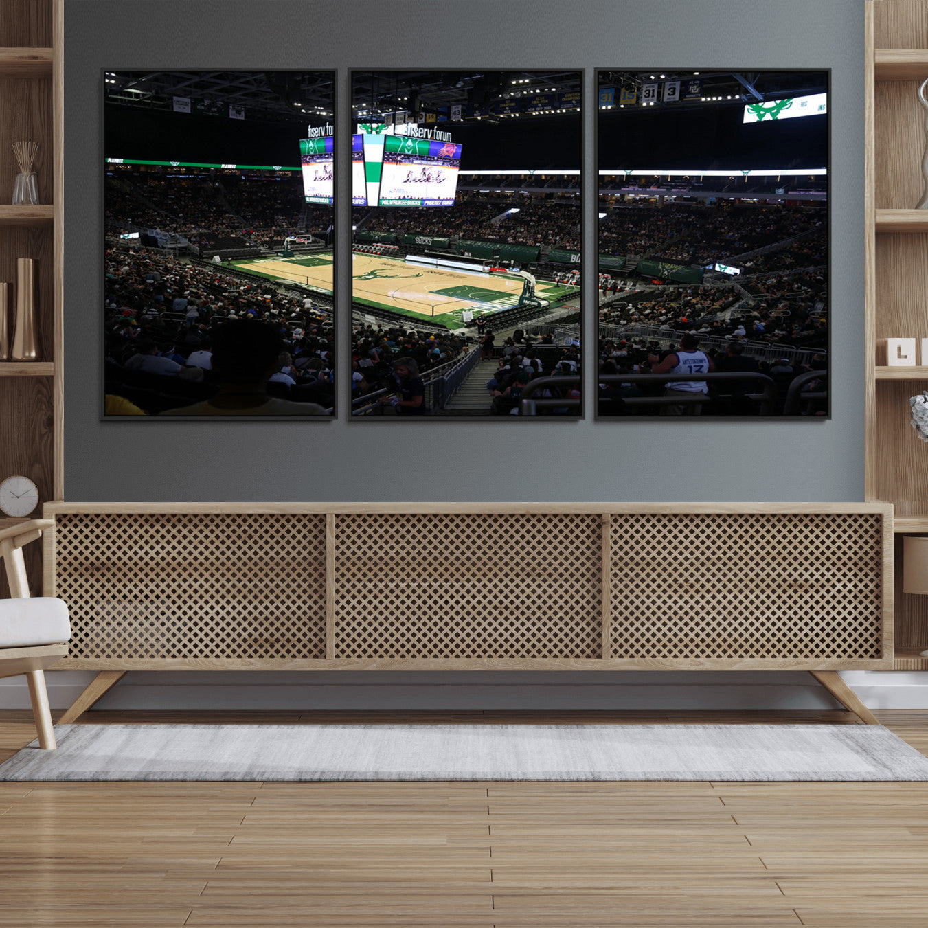 69882-MGV-FC-60X30-3P_Black-Milwaukee Bucks Basketball Print - Fiserv Forum Stadium Wall Art Canvas Print