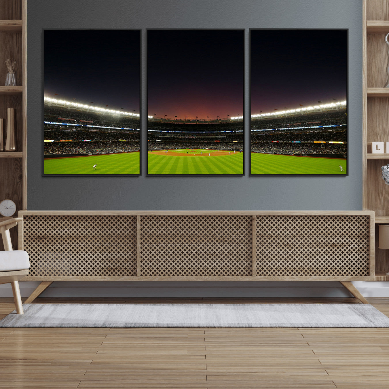 59138-MGV-FC-60X30-3P_Black-Yankee Stadium Night Game Triple Canvas, Yankee Stadium Canvas Wall Art - New York Yankees MLB Match
