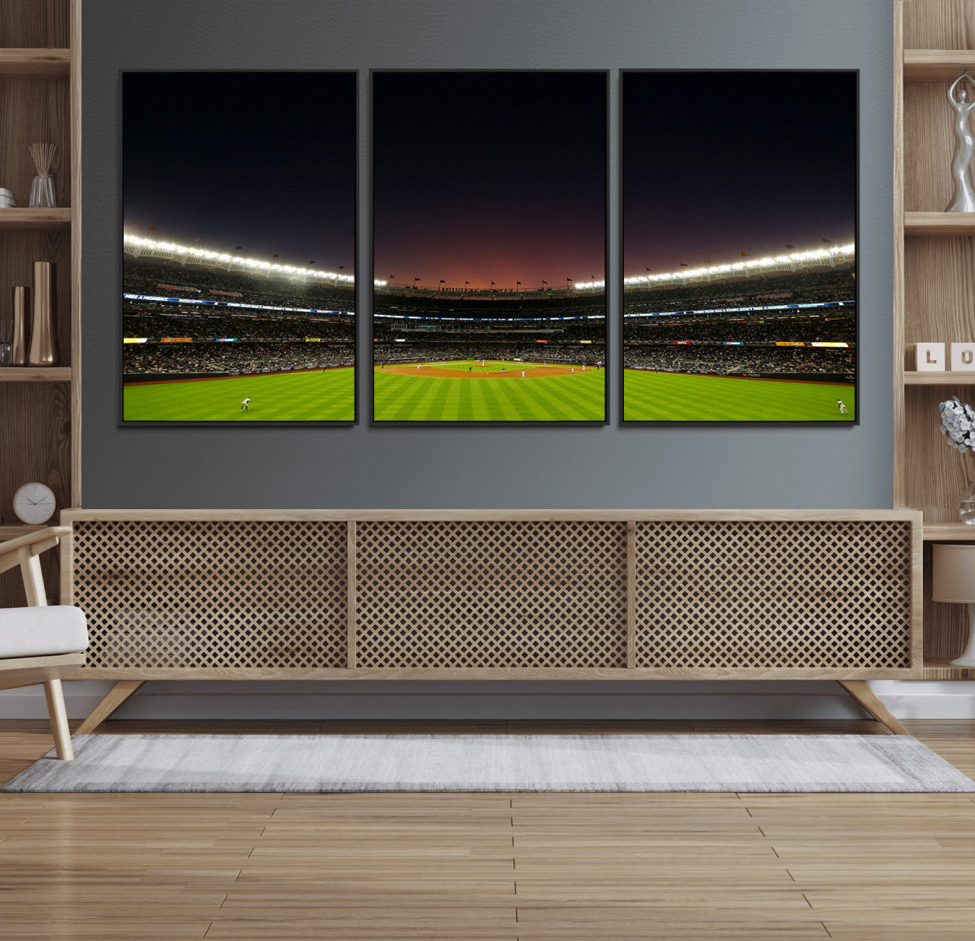 59138-MGV-FC-60X30-3P_Black-Yankee Stadium Night Game Triple Canvas, Yankee Stadium Canvas Wall Art - New York Yankees MLB Match