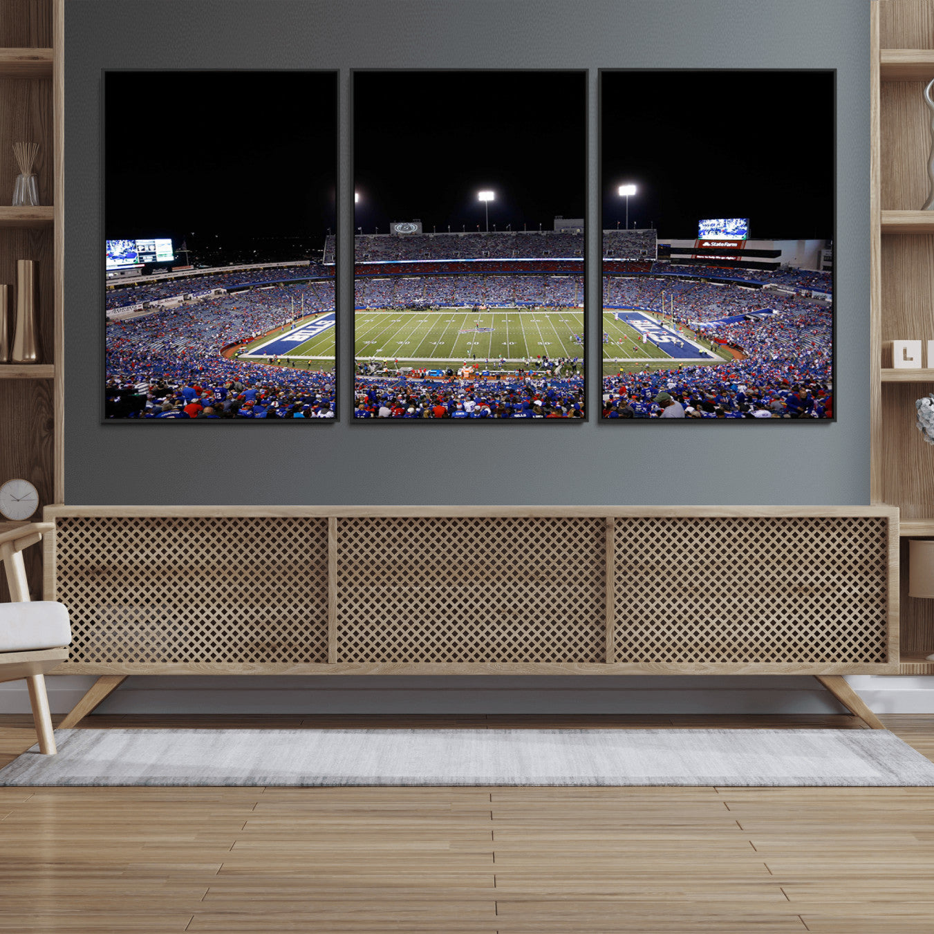 59036-MGV-FC-60X30-3P_Black-Buffalo Bills Wall Art - Buffalo Bills Stadium Canvas Print, Perfect Sports Decor for Living Rooms,