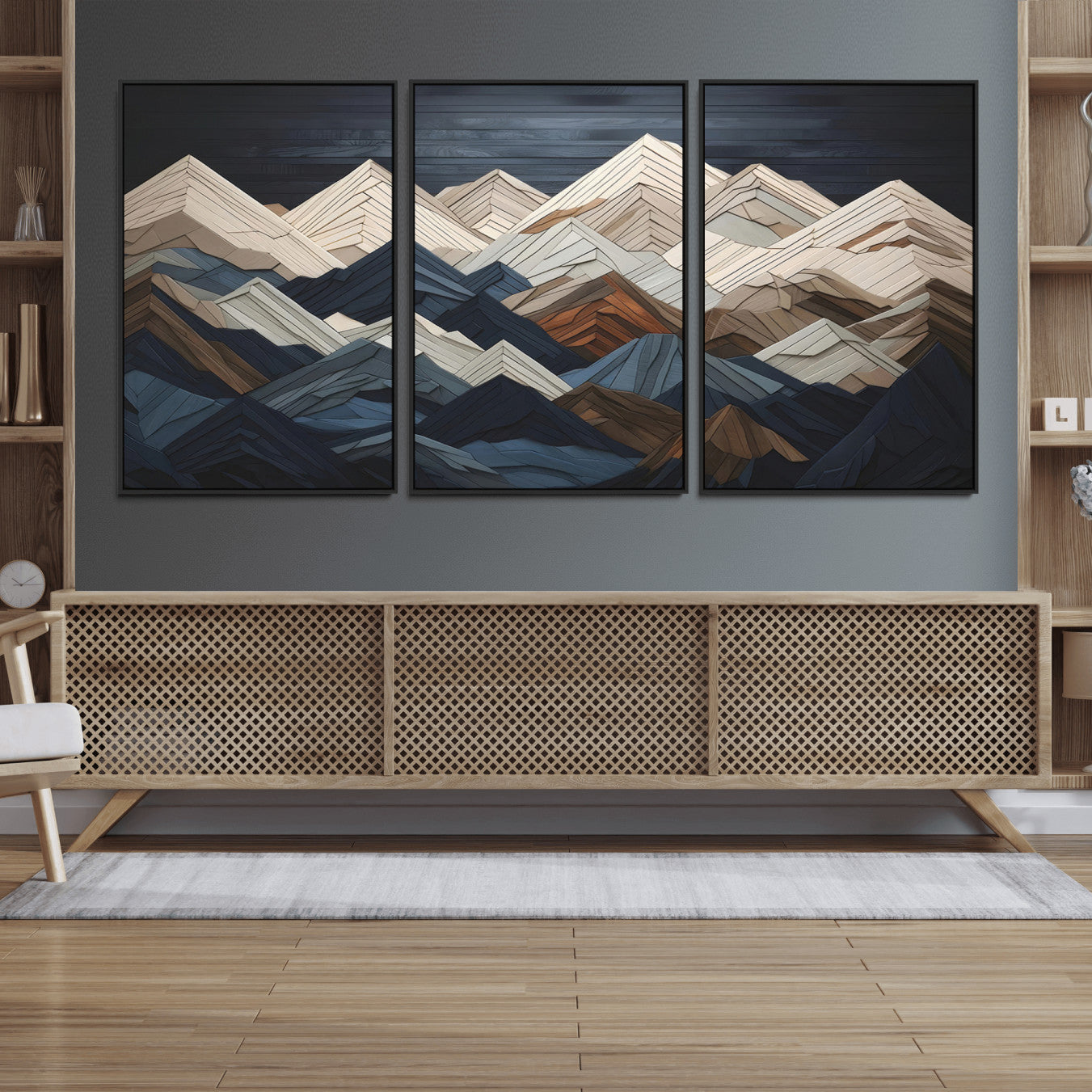 12896-MGV-FC-60X30-3P_Black-Wood Mountain Wall Art | Mountain Canvas Print Wood Decor | Ready to Hang for Cabin Decor