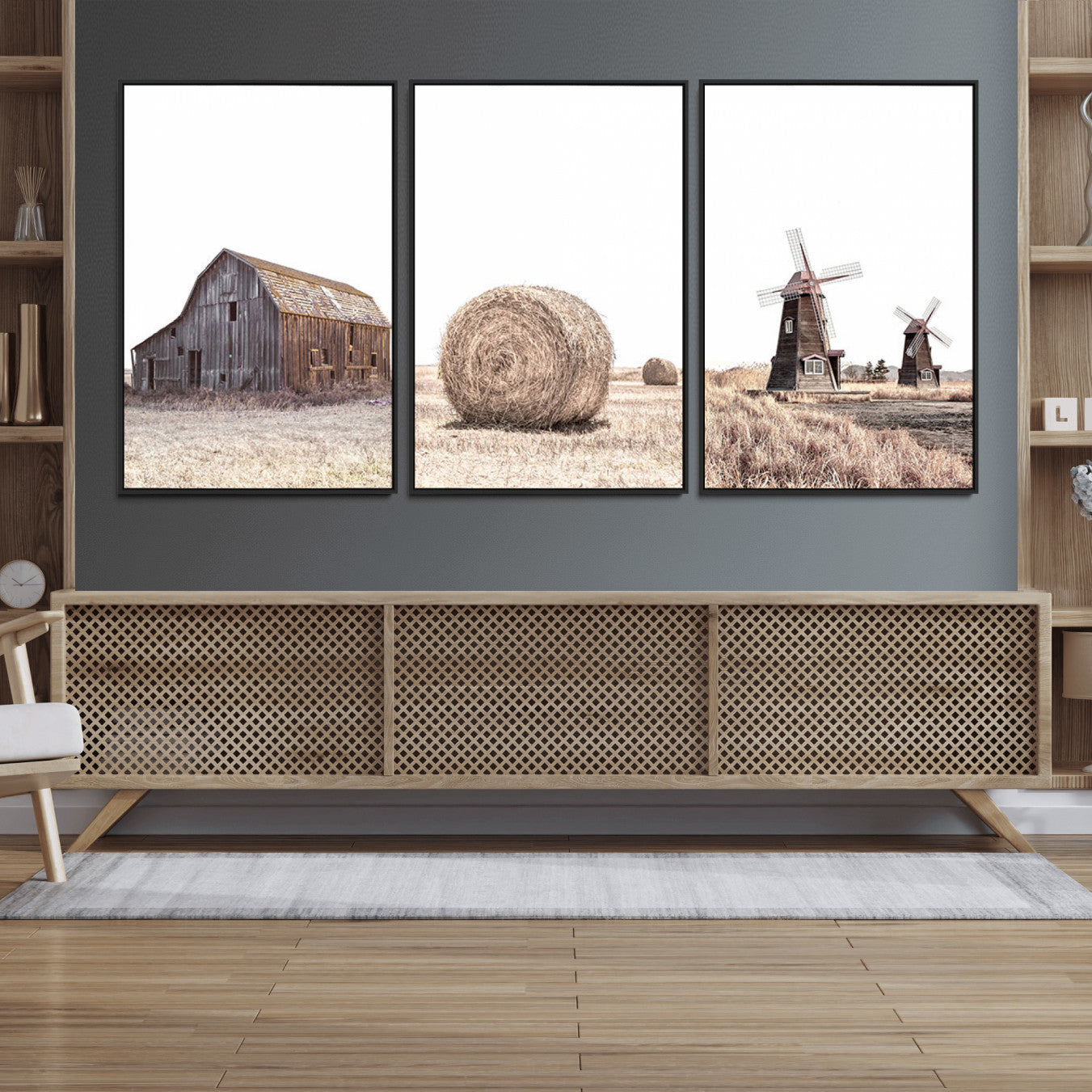 94971-MGV-FC-60X30-3P_Black-Farm Prints Set, Set of 3 Farmhouse Wall Art, Country House Decor