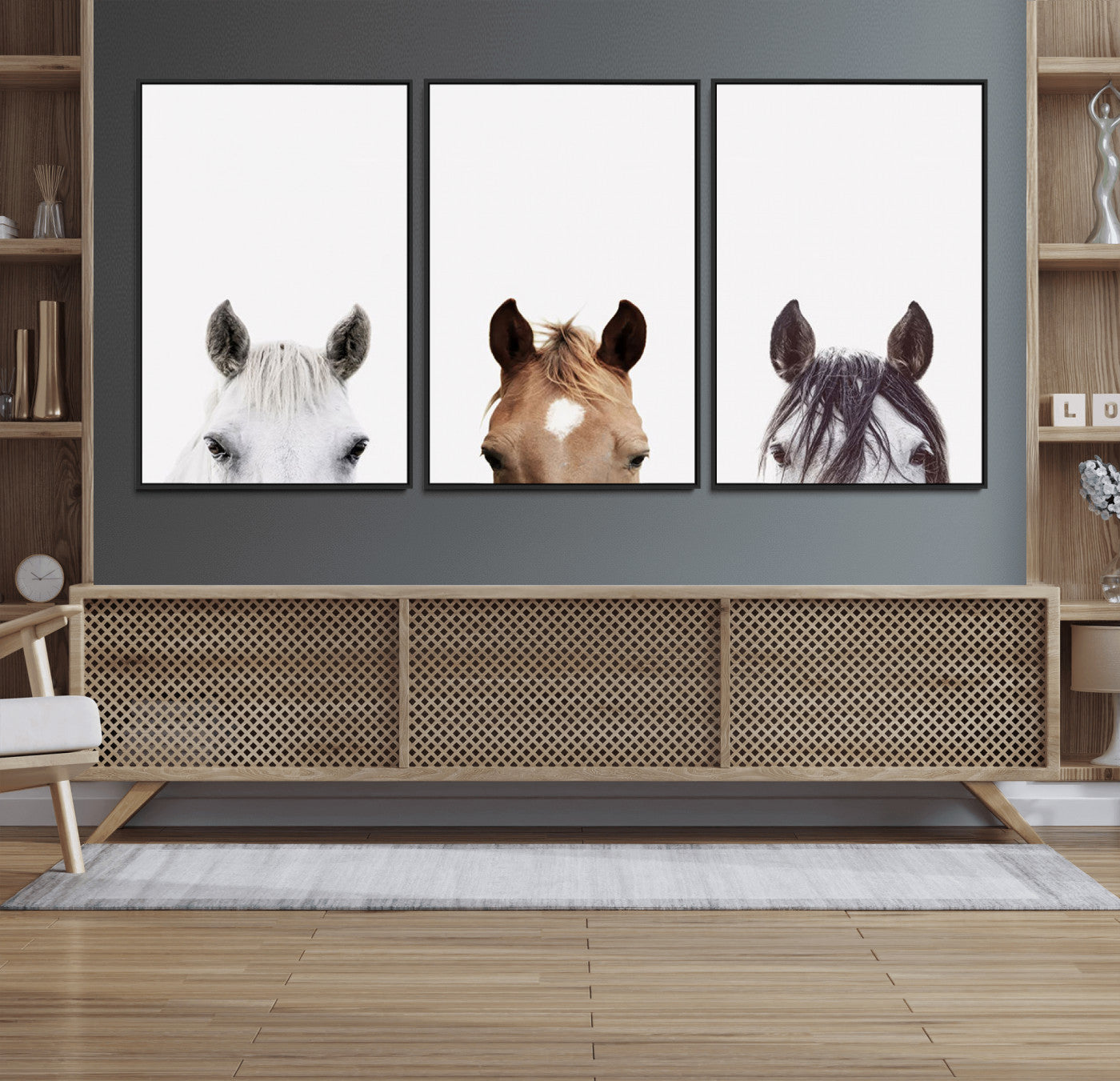 59160-MGV-FC-60X30-3P_Black-Horse Prints Set, Set of 3 Horse Wall Art, Horses Portraits, Farmhouse Wall Art, Farm Animals
