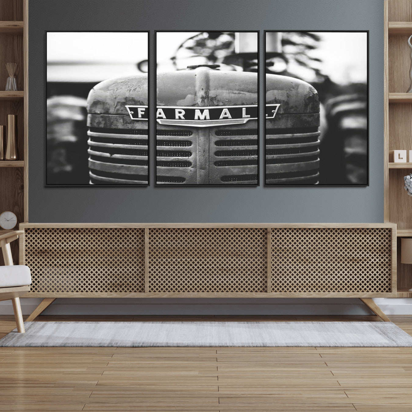 48656-MGV-FC-60X30-3P_Black-Vintage Farmall Tractor Wall Art Canvas Print, Rustic Farmhouse Decor Ready to Hang