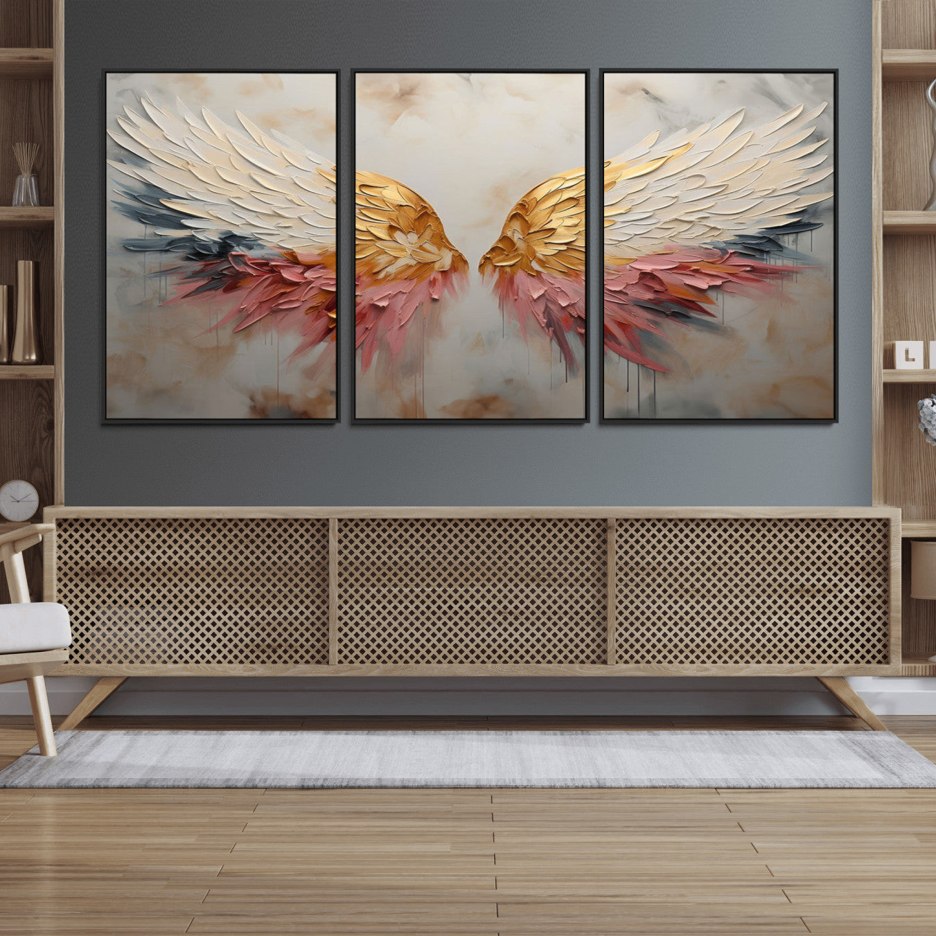 10697-MGV-CV-36X24-Golden Angel Wings Wall Art Canvas Print – Stunning Abstract Winged Art for Elegant Home Decor –