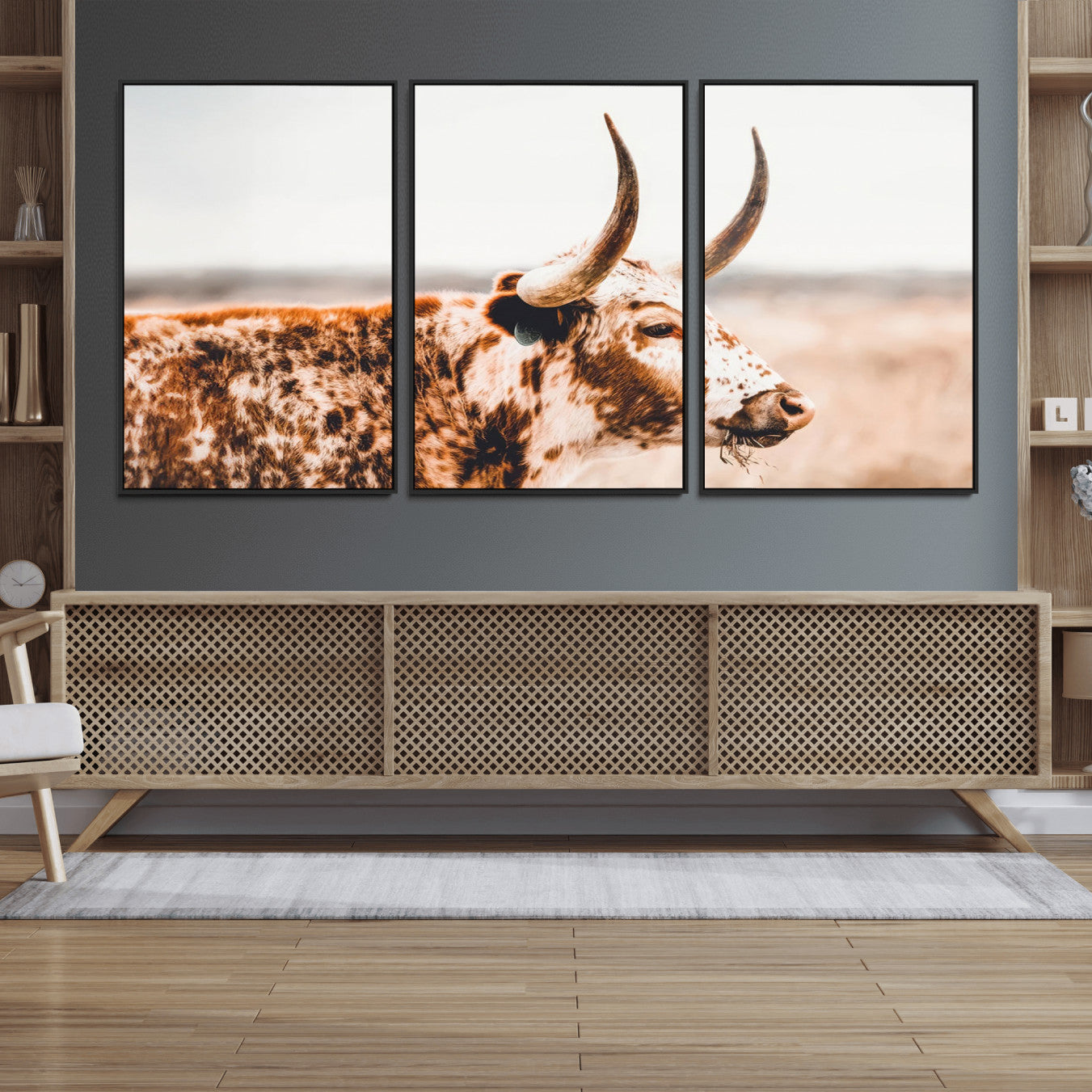 -Speckled Bull Wall Art Canvas Print – Rustic Cow Longhorn Farmhouse Animal Decor – Western Longhorn
