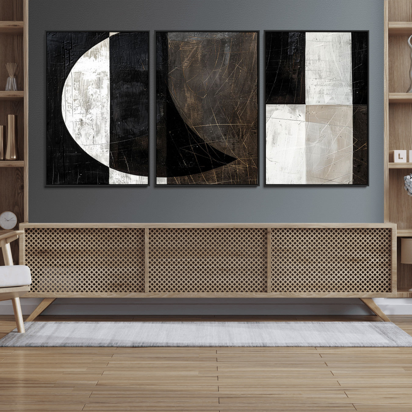 47880-MGV-FC-60X30-3P - Abstract Modern Wabi Sabi Wall Art Canvas Print Set – Minimalist Mid-Century Contemporary Artwork for Home, Office
