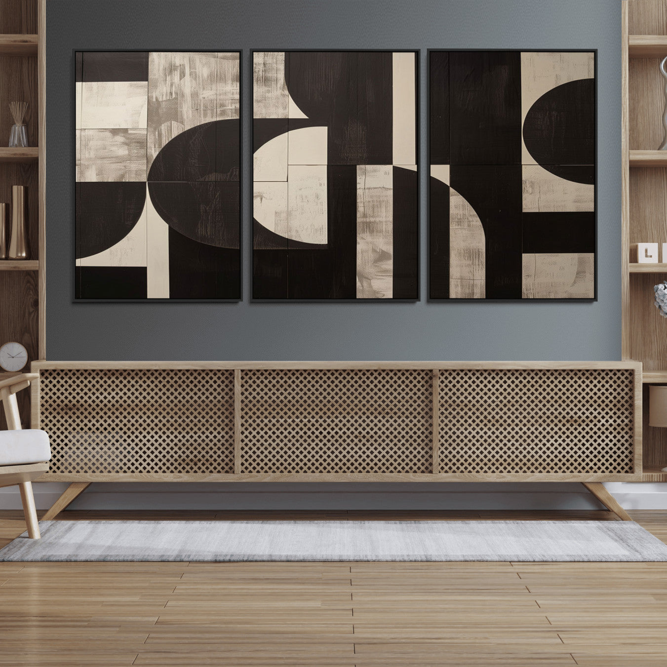 63644-MGV-FC-60X30-3P - Abstract Brown Wabi Sabi Canvas Print Set – Minimalist Mid-Century Wall Art Contemporary Artwork for Home, Office