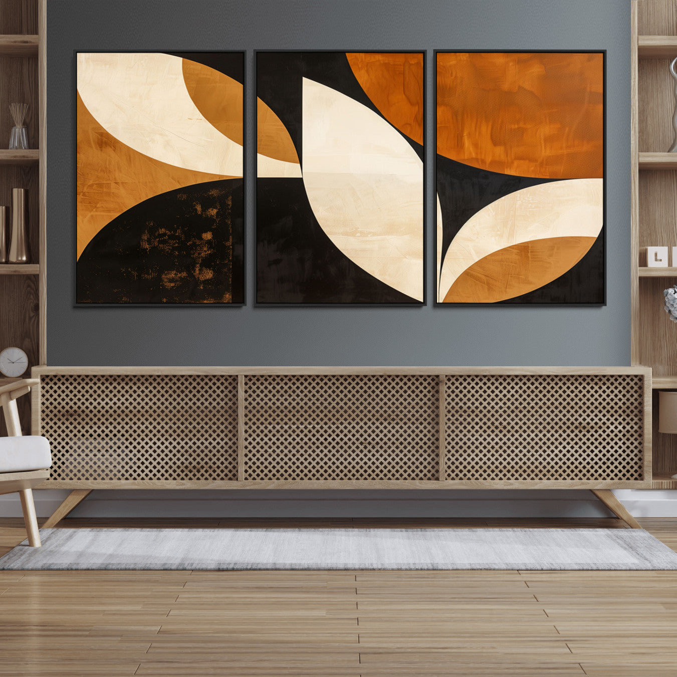 21251-MGV-FC-60X30-3P_Black-Geometric Abstract Wall Art Canvas Print, Mid Century Modern Wall Art Print