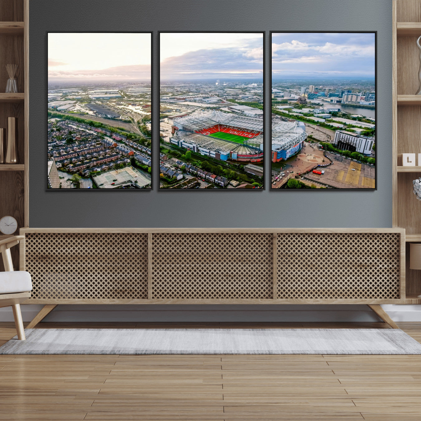 85657-MGV-FC-60X30-3P_Black-Old Trafford Manchester United Stadium Wall Art Canvas Print - Aerial View Stadium, Old Trafford