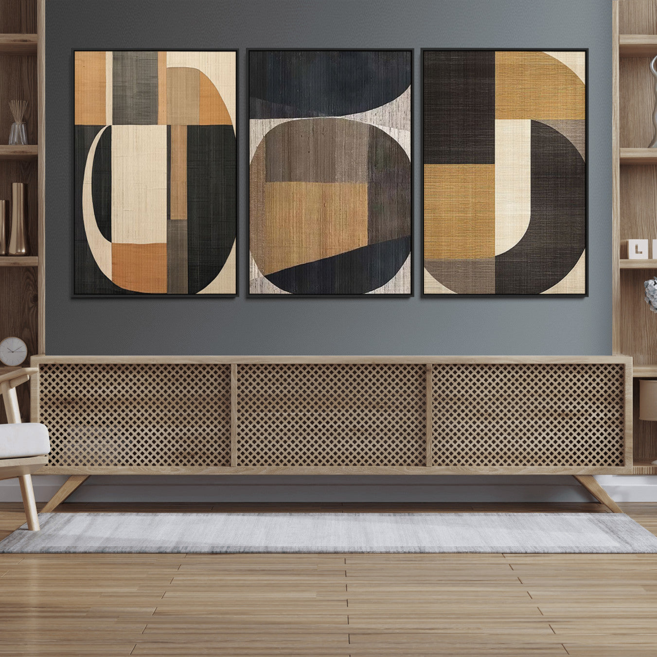84035-MGV-FC-60X30-3P_Black-Modern Brown Wabi Sabi Wall Art Canvas Print Set – Framed Minimalist Abstract Artwork for Home, Office Decor
