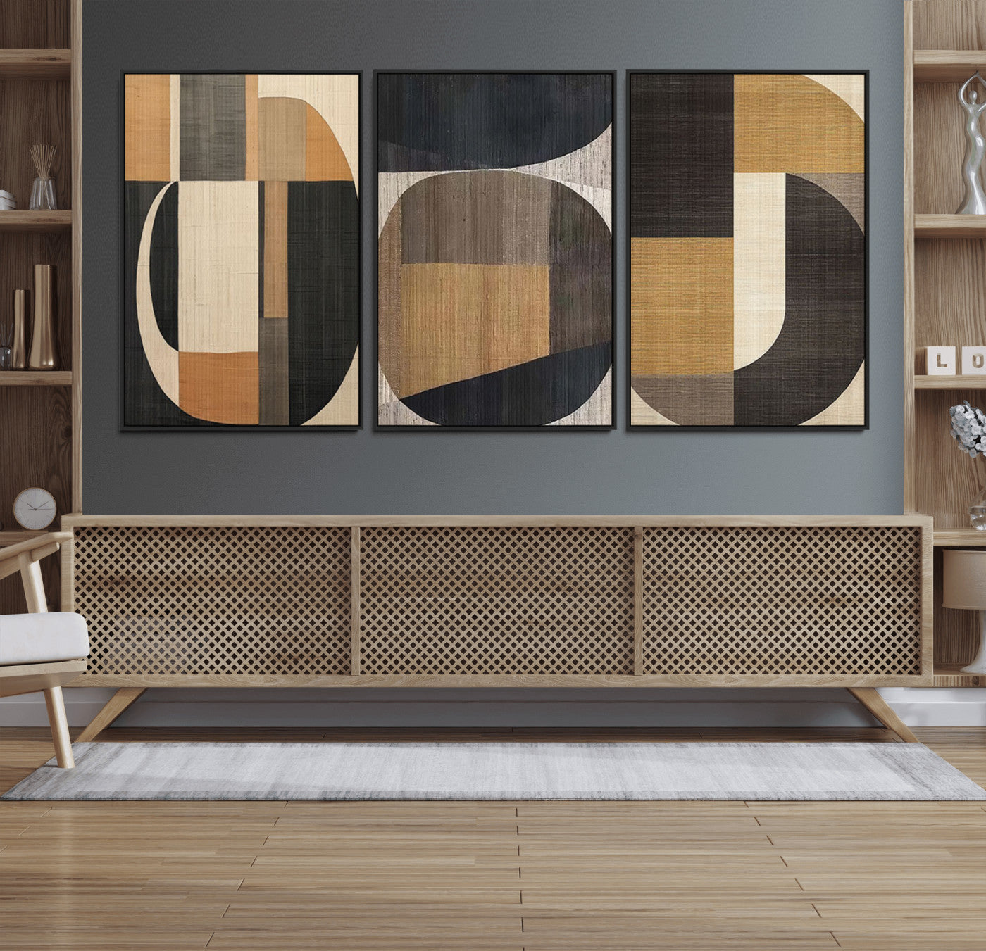 84035-MGV-FC-60X30-3P_Black-Modern Brown Wabi Sabi Wall Art Canvas Print Set – Framed Minimalist Abstract Artwork for Home, Office Decor