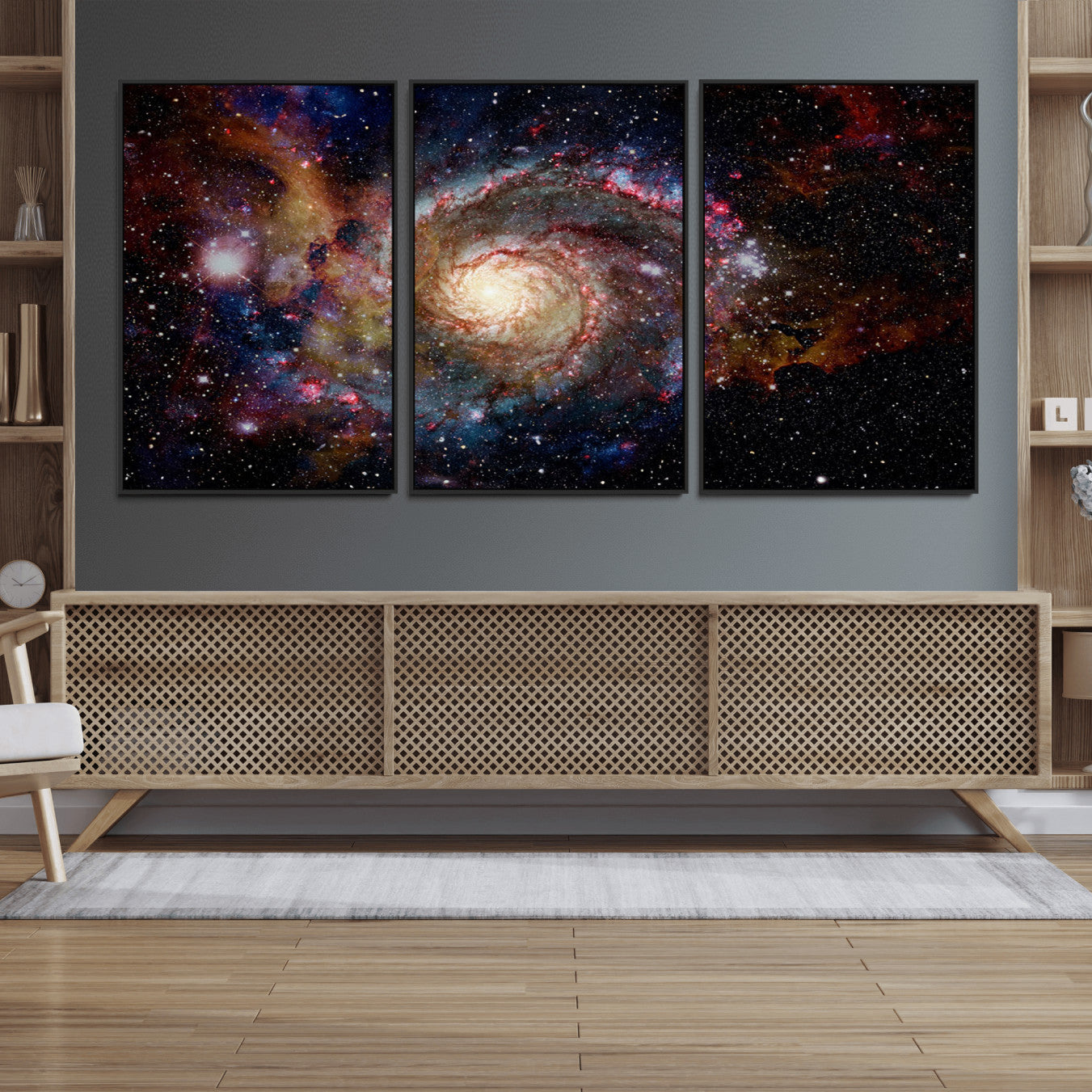 91650-MGV-FC-60X30-3P_Black-Nebula and Galaxies in Space Wall Art Canvas Print, Spiral Galaxy Wall Art Canvas Print