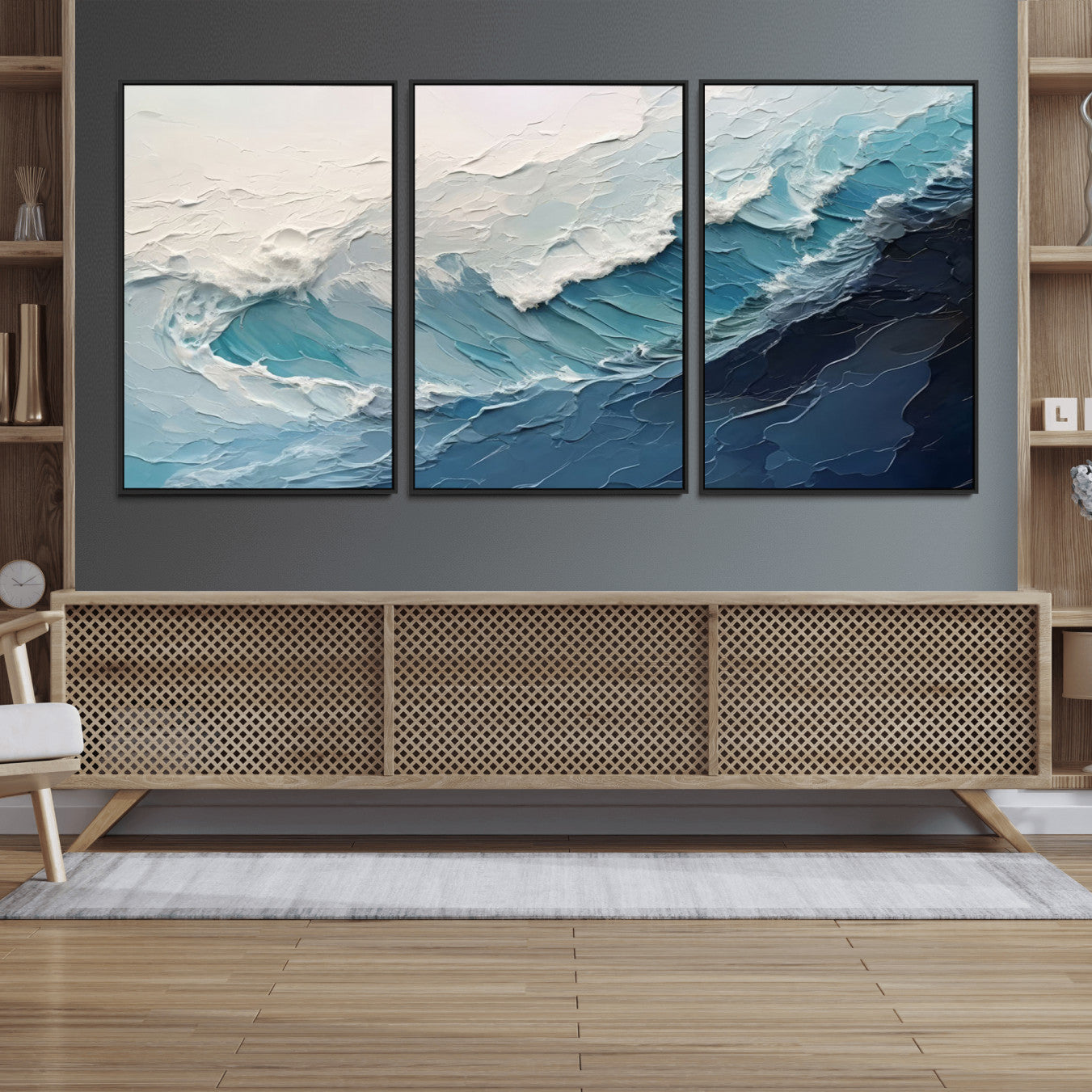 23887-MGV-FC-60X30-3P_Black-Ocean Wave Canvas Wall Art Print – Coastal Living Room Large Ocean Wave Seascape Wall Art for Home, Office, Living Room