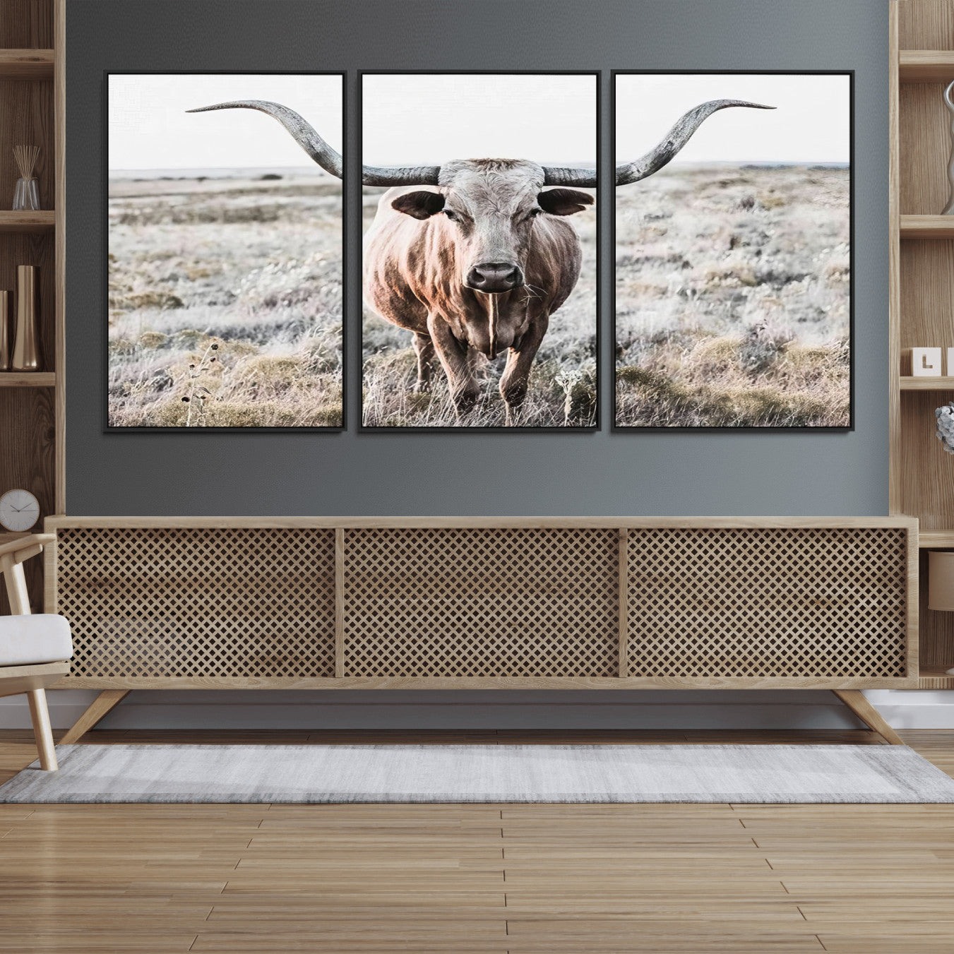 26121-MGV-CV-36X24-Rustic Texas Longhorn Wall Art Canvas Print | Western Farmhouse Decor for Living Room or Office,