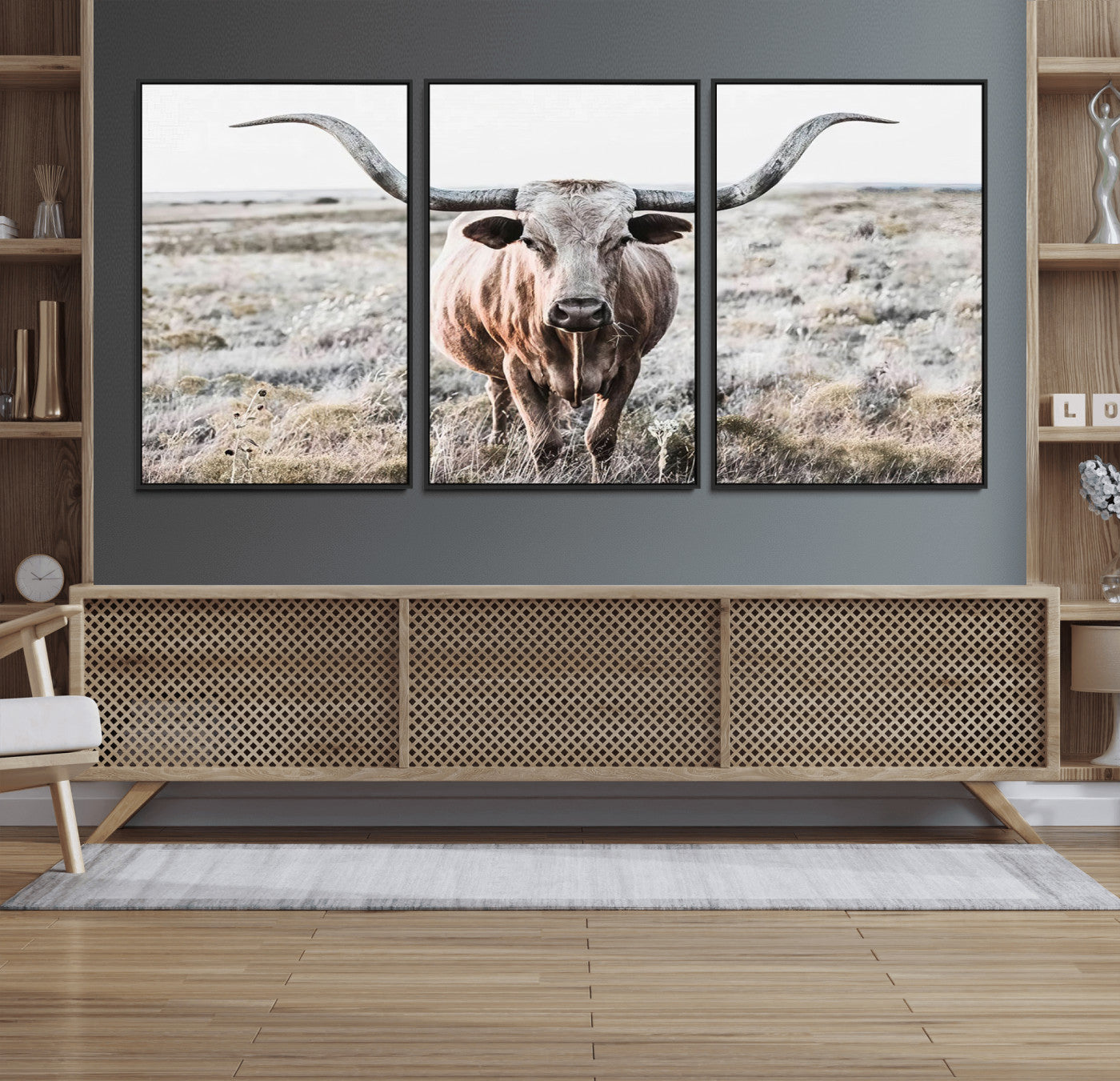 -Rustic Texas Longhorn Wall Art Canvas Print | Western Farmhouse Decor for Living Room or Office,
