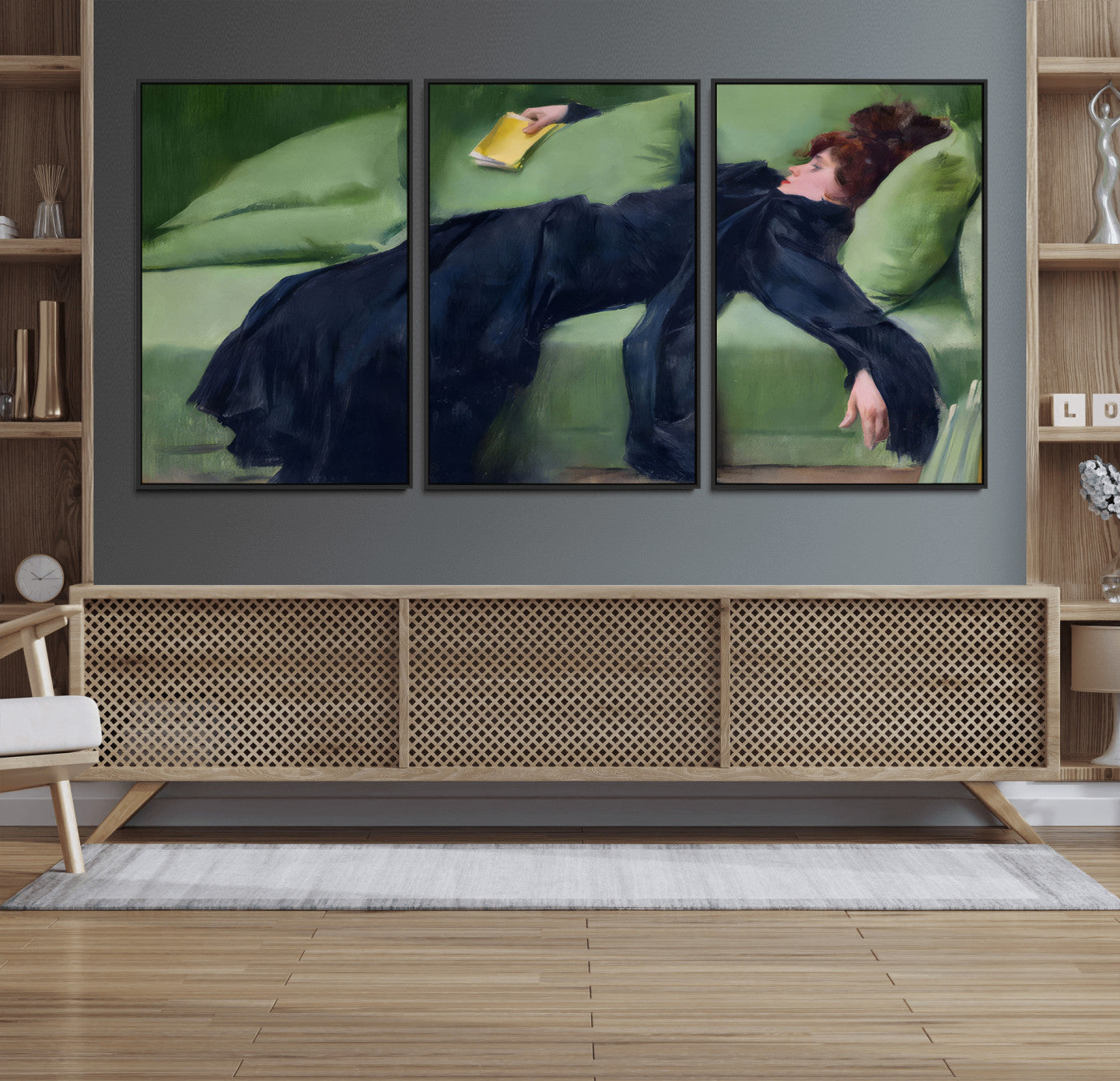 17725-MGV-FC-60X30-3P_Black-Decadent Girl by Ramon Casas Wall Art Canvas Print, Framed Decadent Girl Canvas Print