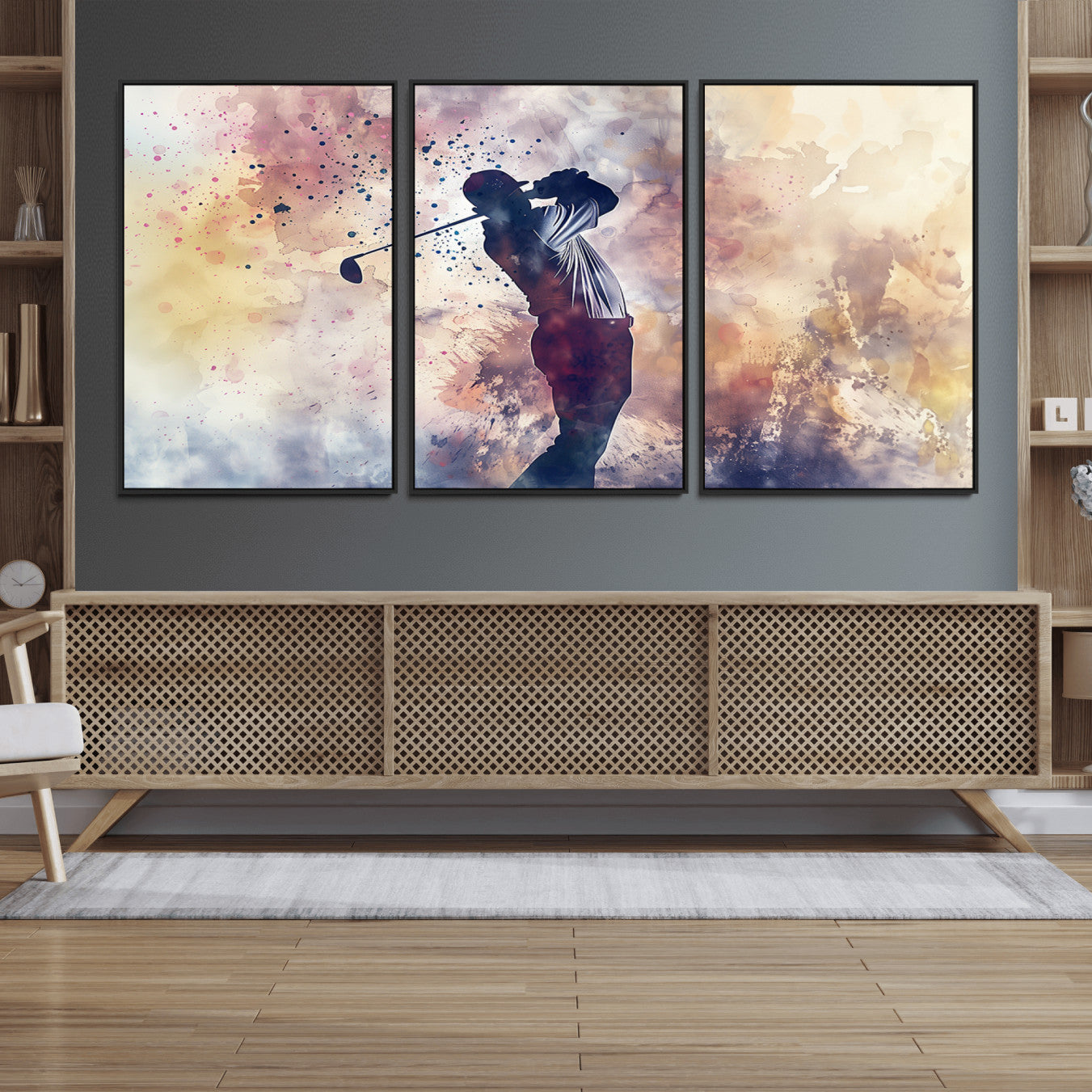 10848-MGV-FC-60X30-3P_Black-Abstract Watercolor Golf Player Wall Art Canvas Print
